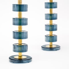 Murano Blue Glass and Brass Modern Lamps