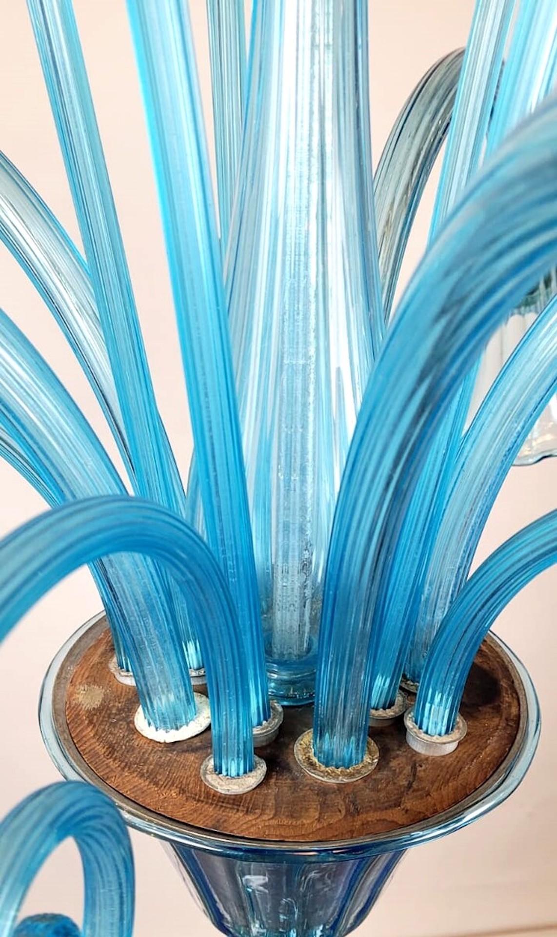 Murano Blue Glass Chandelier - 5 Arms Of Light, 1940s For Sale 5