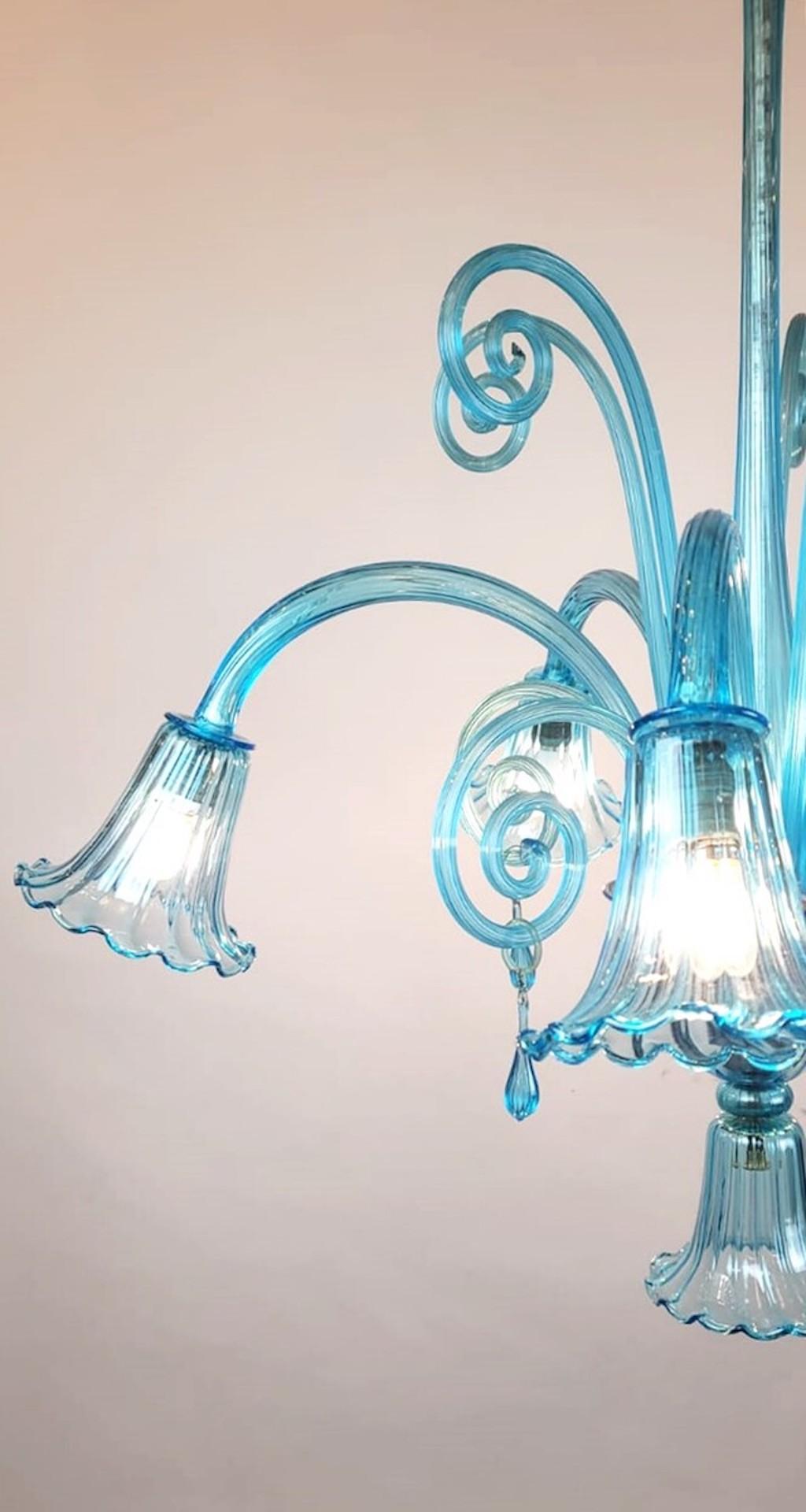 Murano Blue Glass Chandelier - 5 Arms Of Light, 1940s For Sale 2