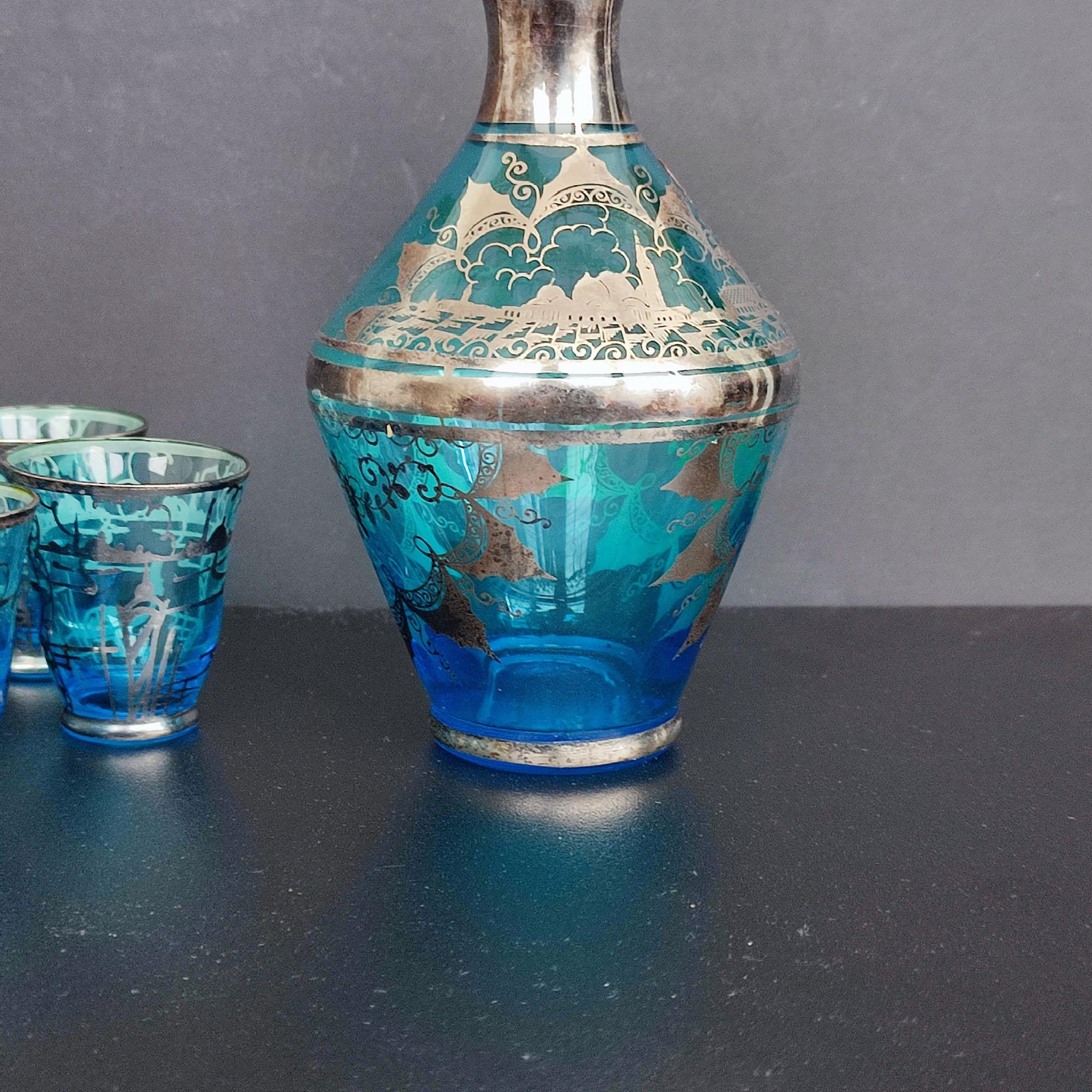 Set de carafes en verre bleu de Murano avec incrustation en argent Sterling San Giorgio - Italie en vente 4