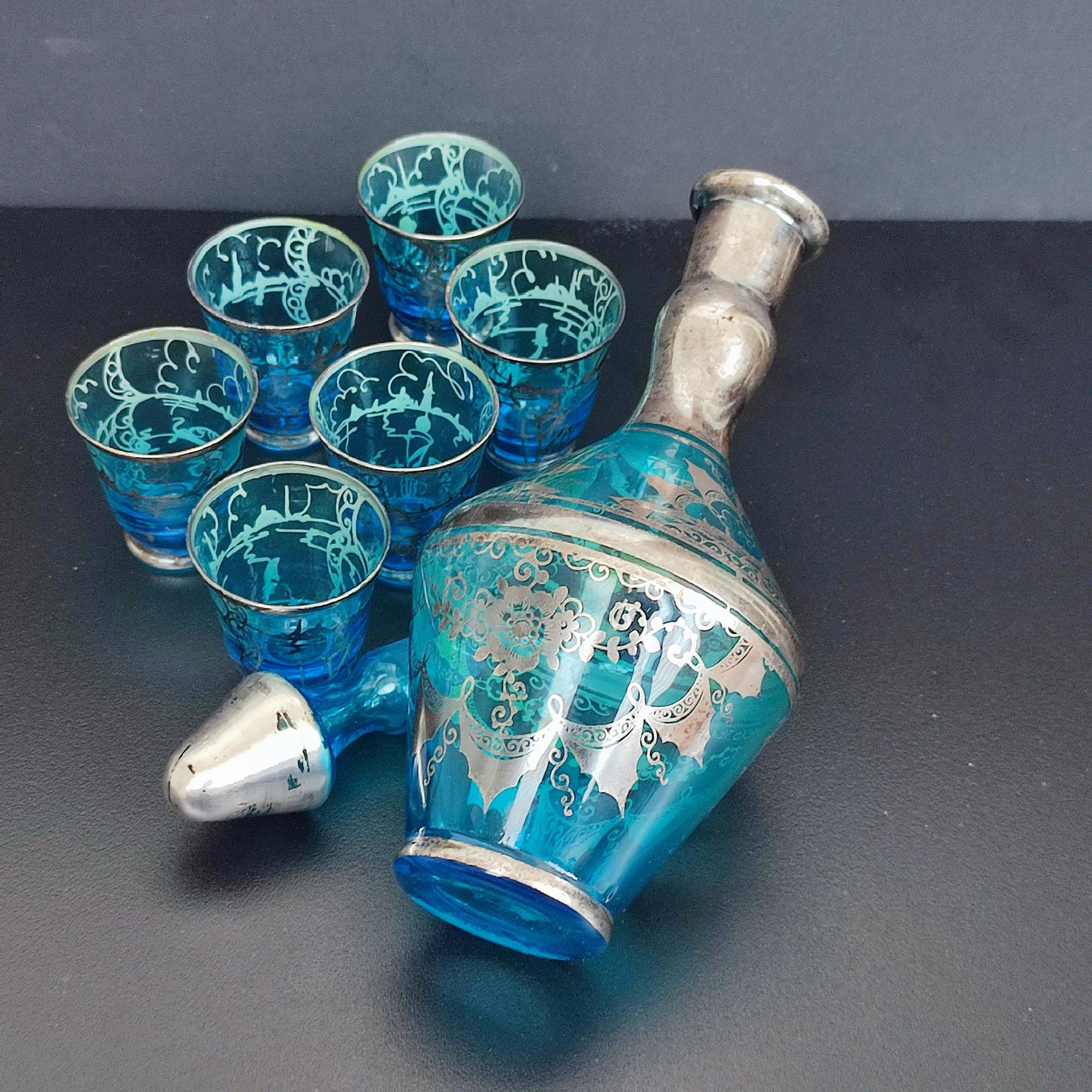 Set de carafes en verre bleu de Murano avec incrustation en argent Sterling San Giorgio - Italie en vente 5