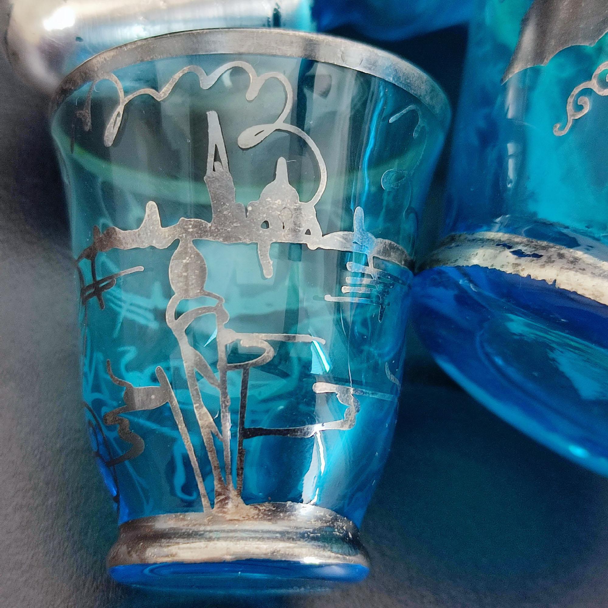 Set de carafes en verre bleu de Murano avec incrustation en argent Sterling San Giorgio - Italie en vente 7