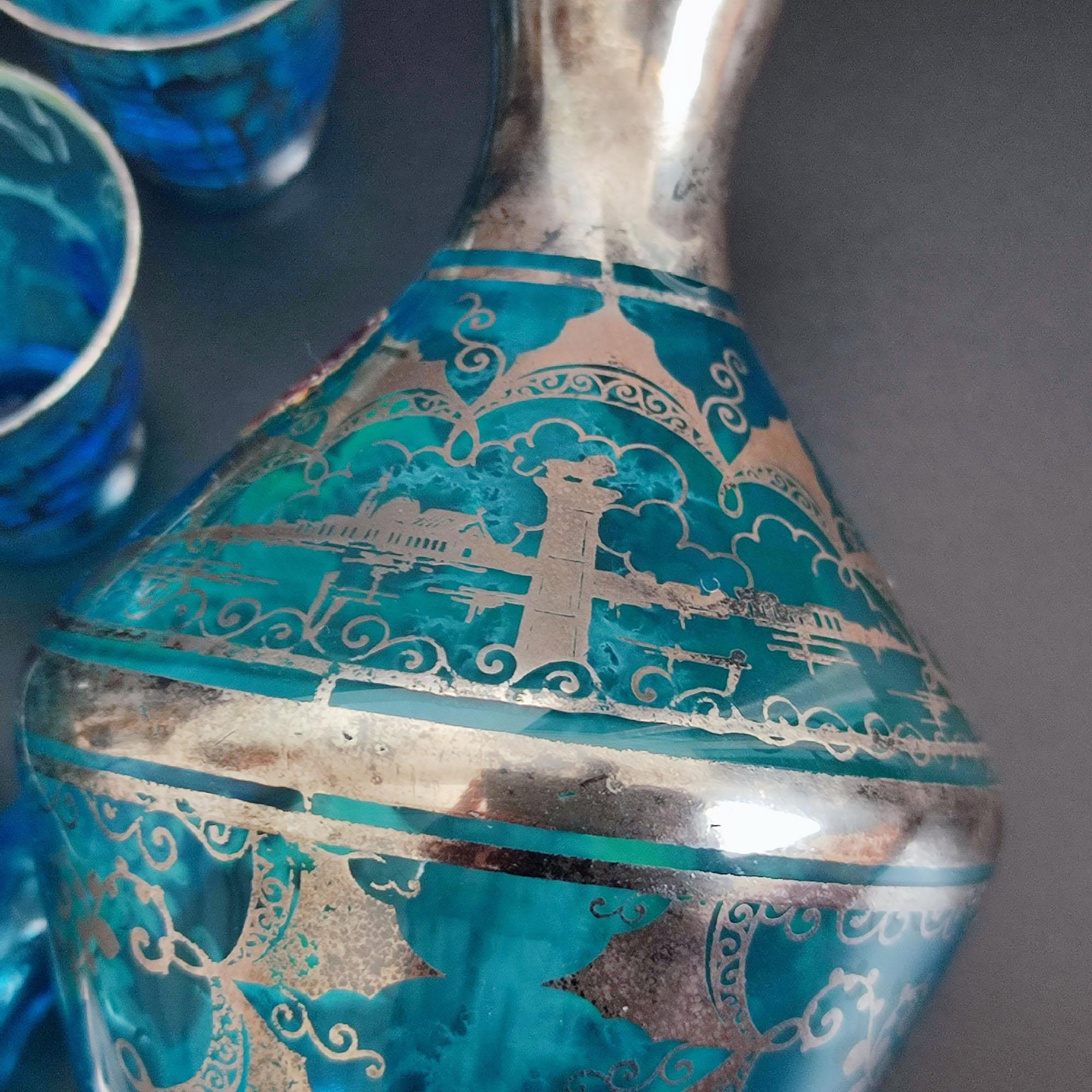 Set de carafes en verre bleu de Murano avec incrustation en argent Sterling San Giorgio - Italie en vente 8