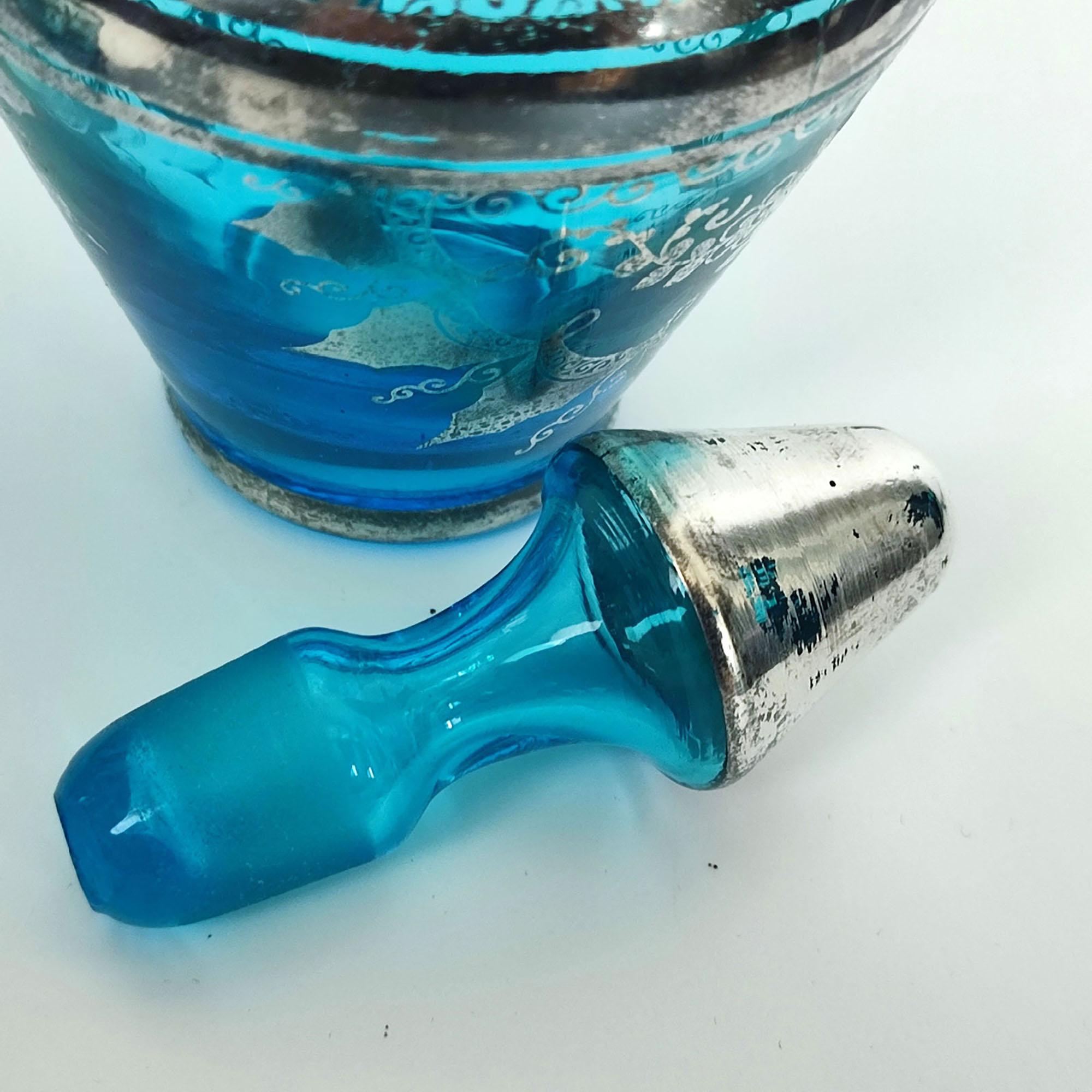 Argenté Set de carafes en verre bleu de Murano avec incrustation en argent Sterling San Giorgio - Italie en vente