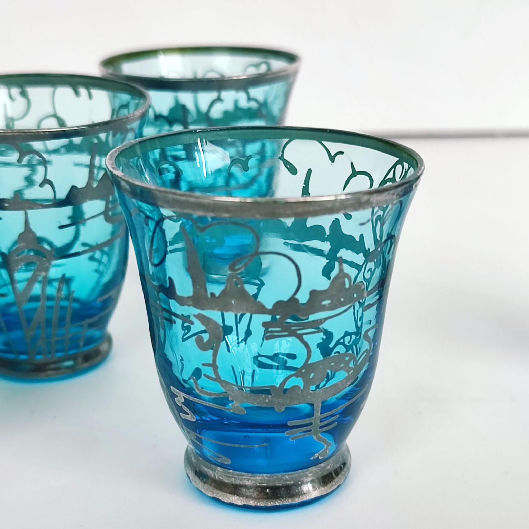 Set de carafes en verre bleu de Murano avec incrustation en argent Sterling San Giorgio - Italie en vente 1