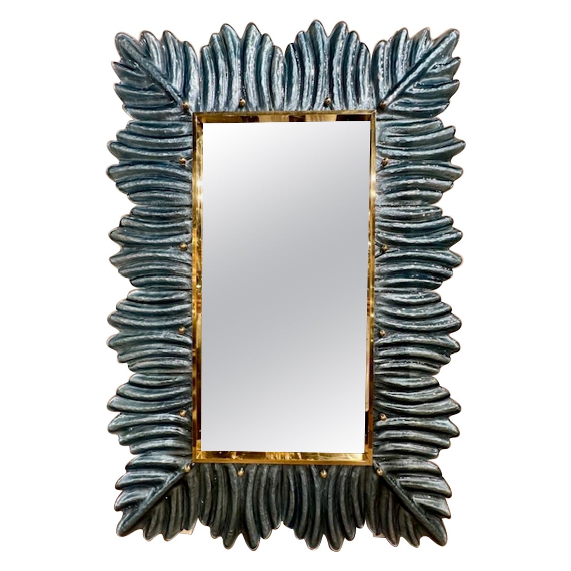 Murano Blue Glass Leaf Form Mirror For Sale