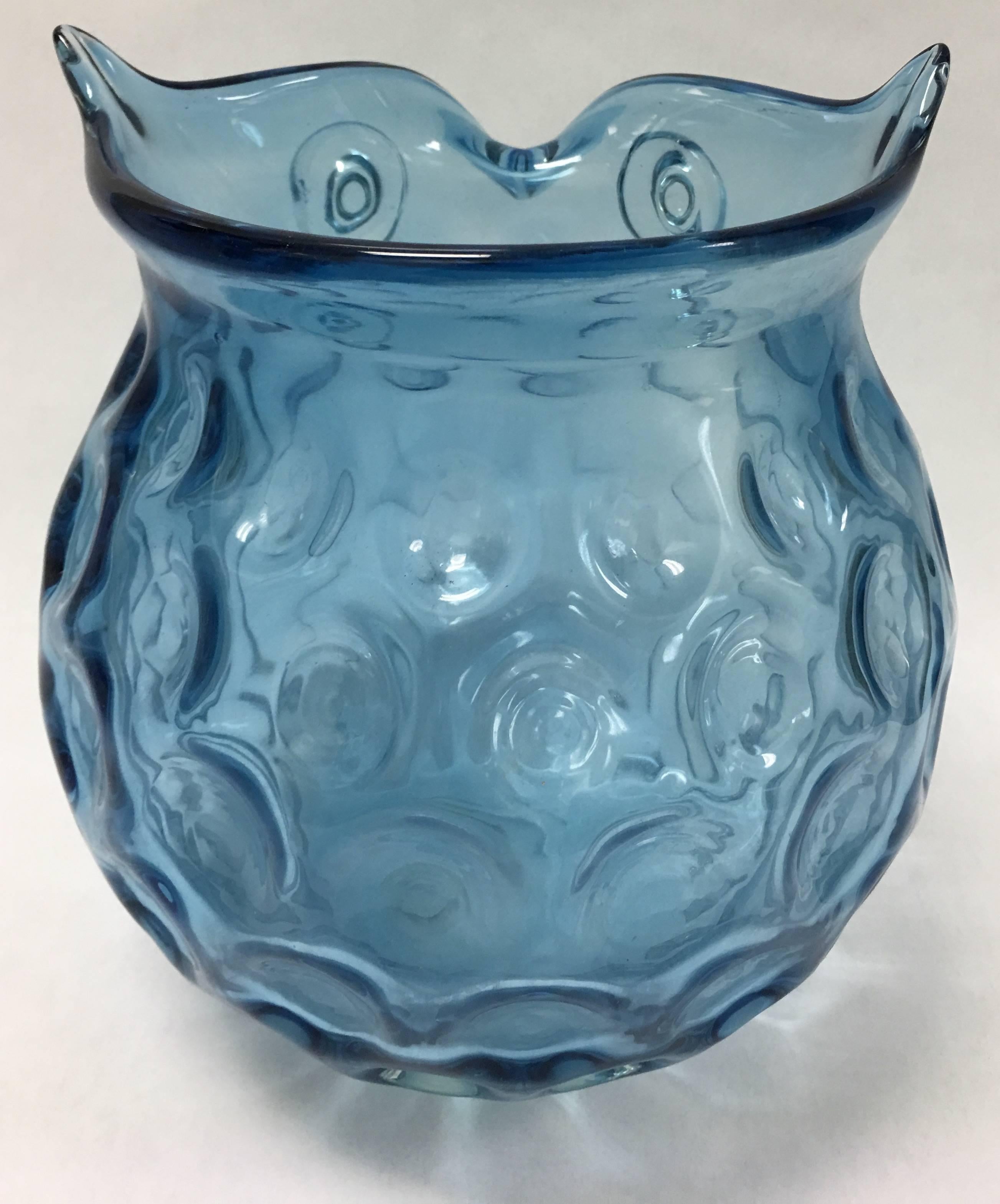 Modern Murano Blue Glass Owl Shaped Bowl