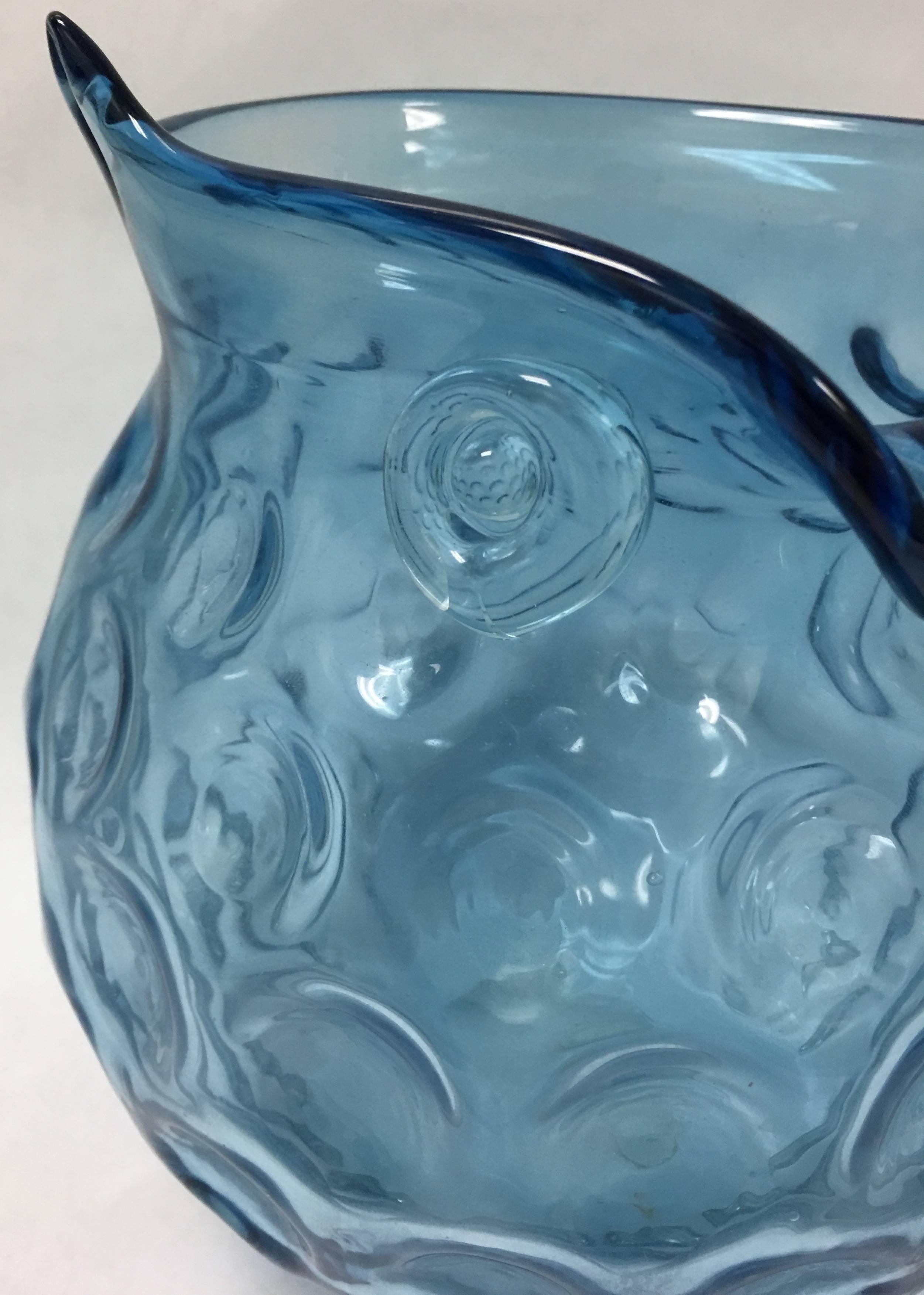 Italian Murano Blue Glass Owl Shaped Bowl