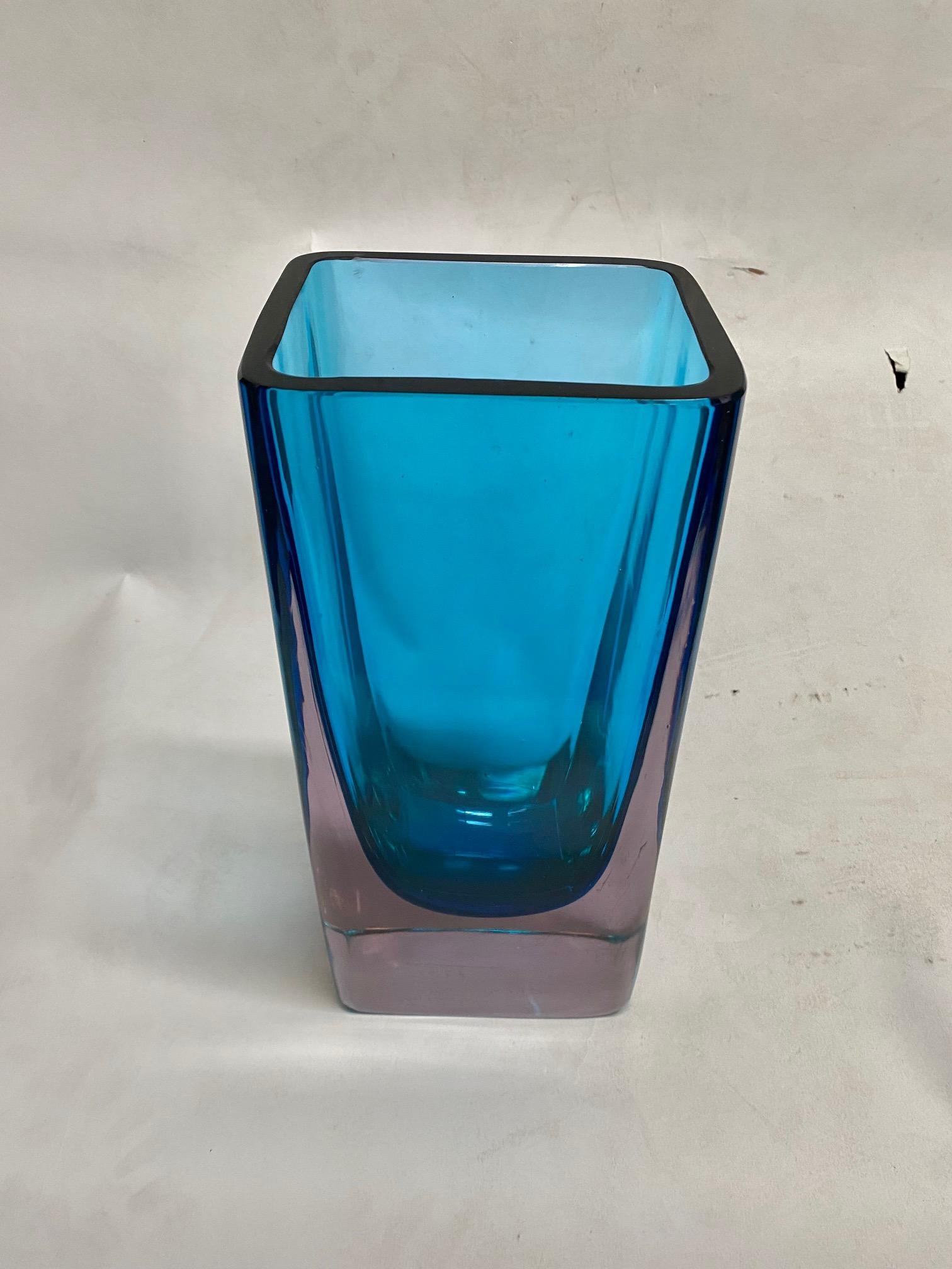 Italian Murano Blue Glass “Sommerso” Vase by Fabio Tosi for Cenedese For Sale