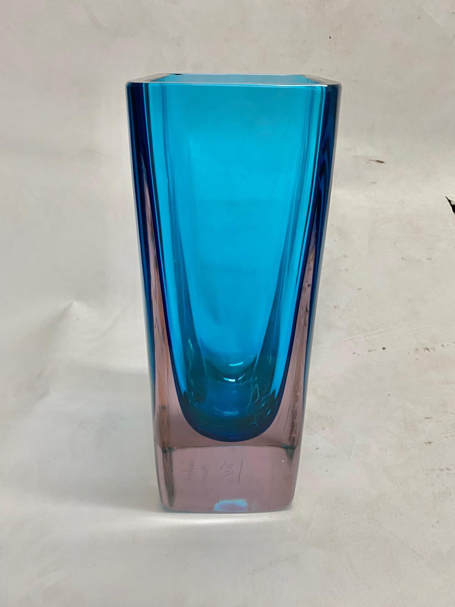 Late 20th Century Murano Blue Glass “Sommerso” Vase by Fabio Tosi for Cenedese For Sale