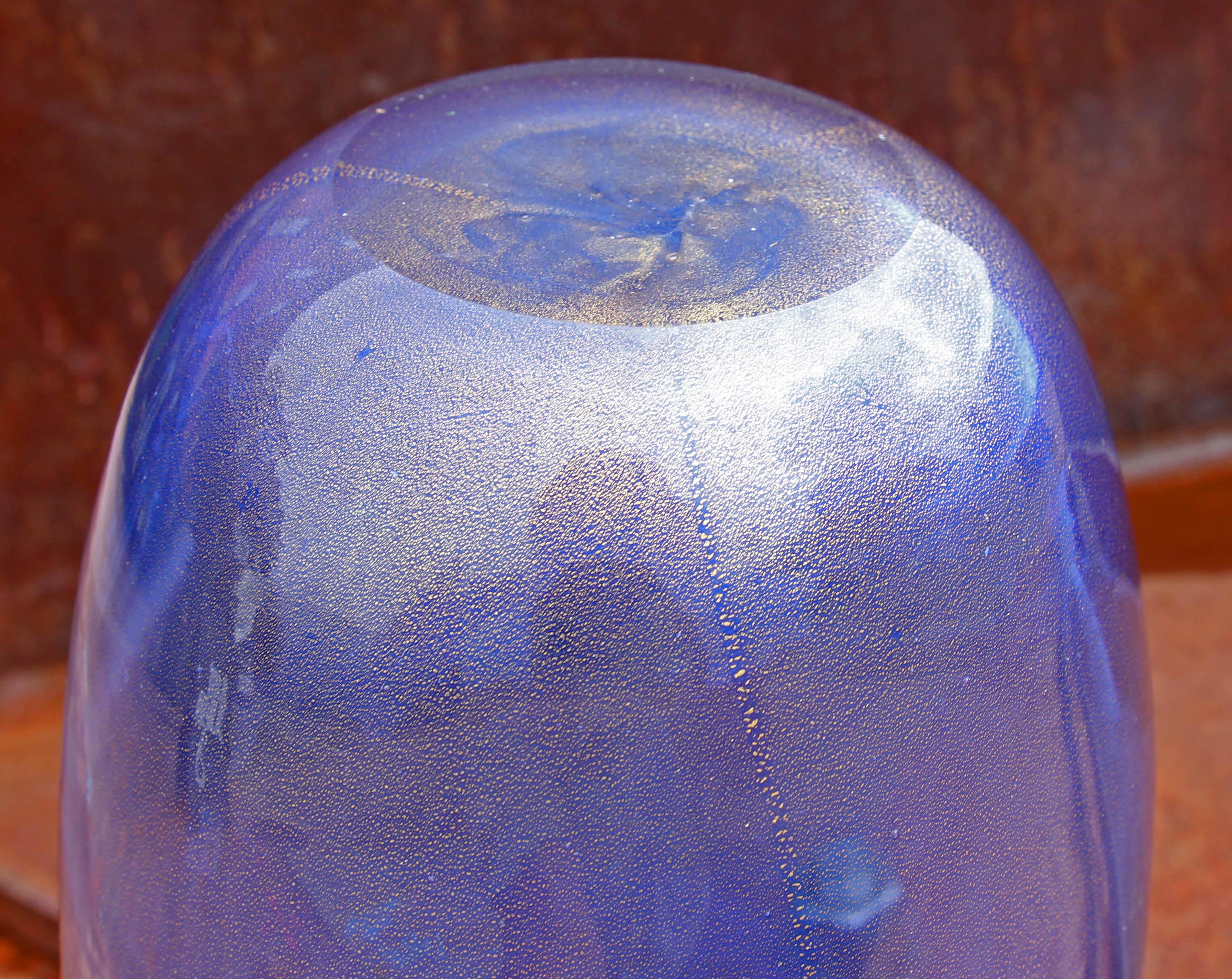 Italian Murano Blue Glass Two Handle Vase