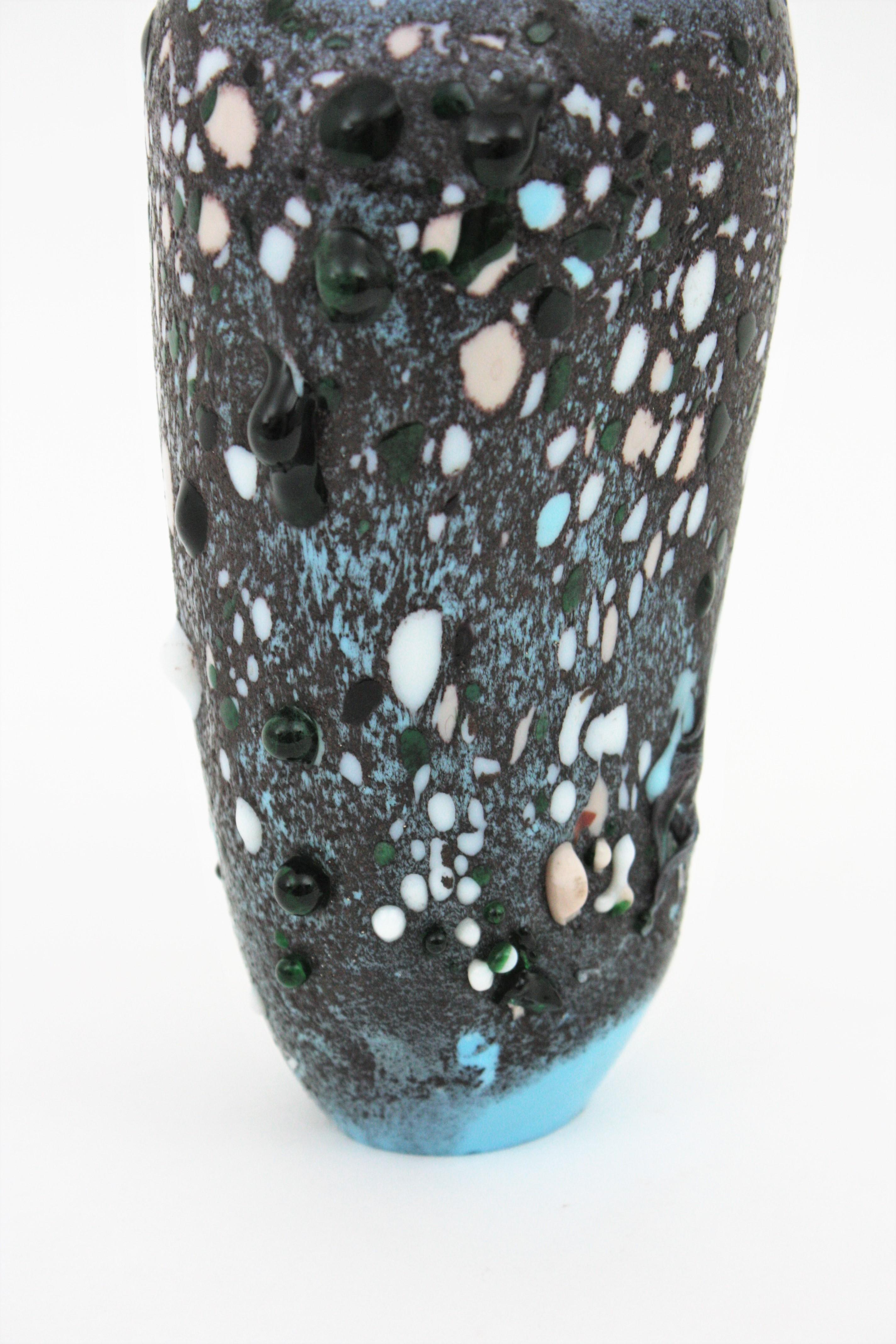 Murano Blue Gray Art Glass Vase with Multicolor Applied Murrine For Sale 9