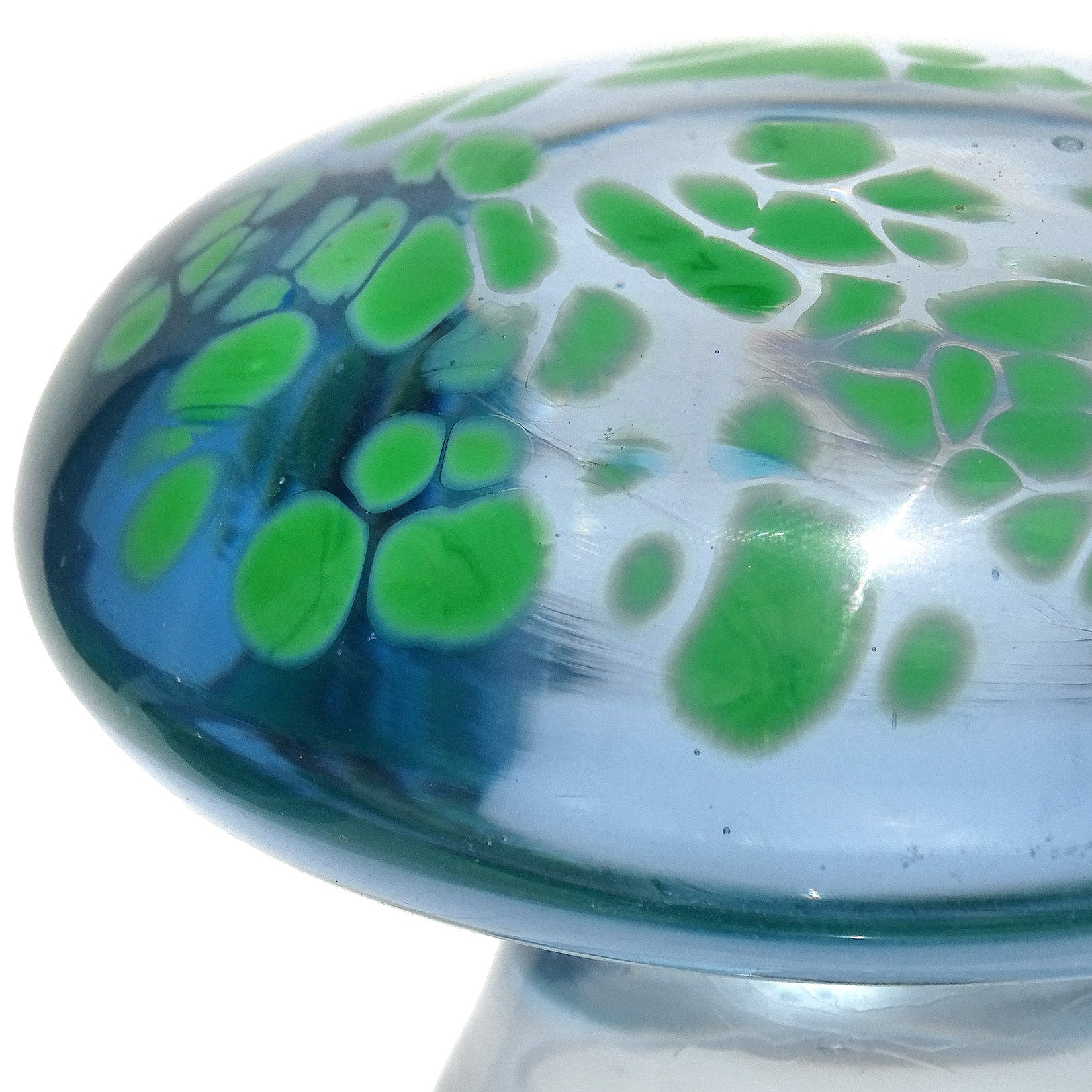 Fait main Sculpture en verre d'art italien de Murano bleu vert, presse-papier champignon toadstool champignon en vente