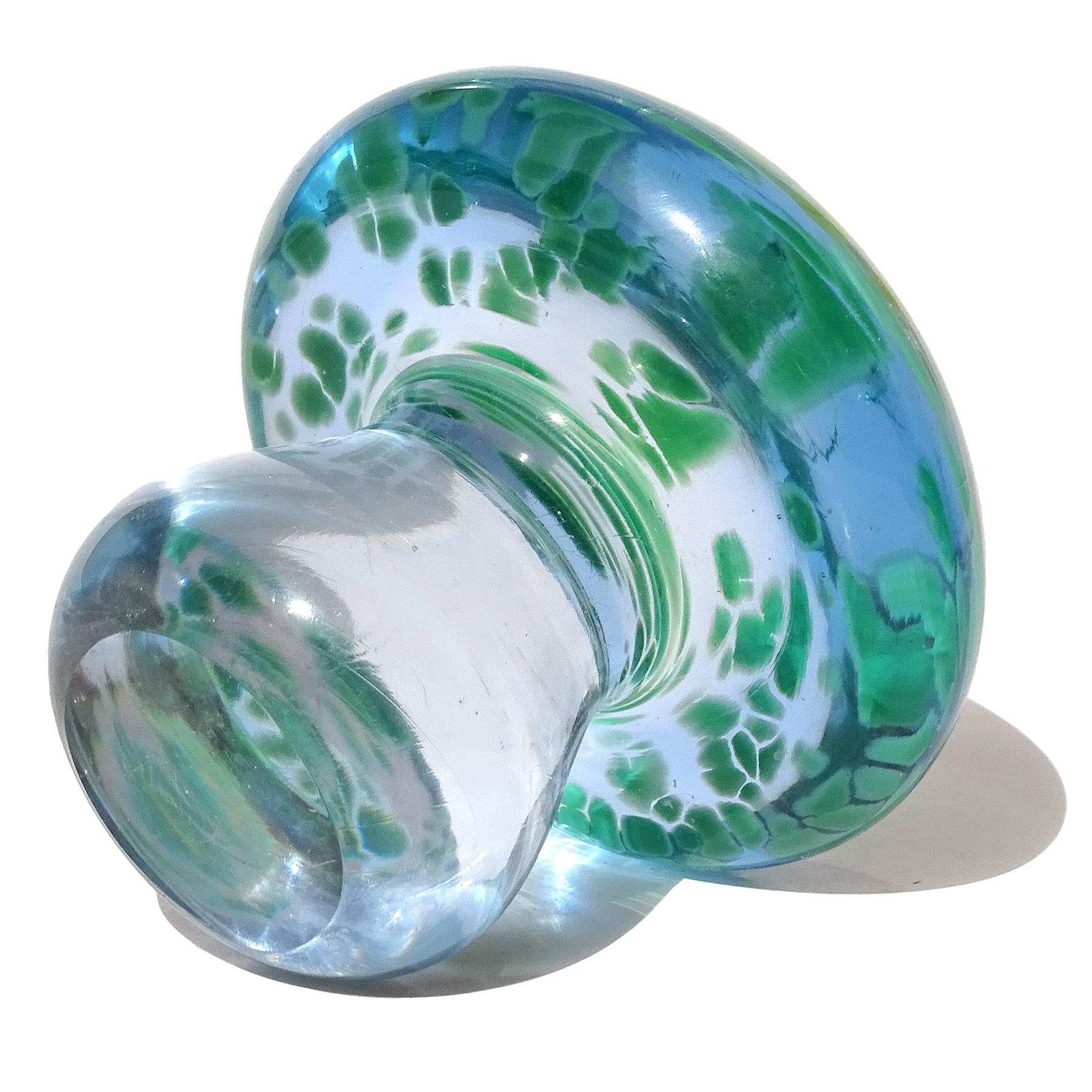 Hand-Crafted Murano Blue Green Italian Art Glass Mushroom Toadstool Paperweight Sculpture For Sale