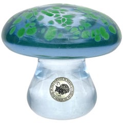 Sculpture en verre d'art italien de Murano bleu vert, presse-papier champignon toadstool champignon