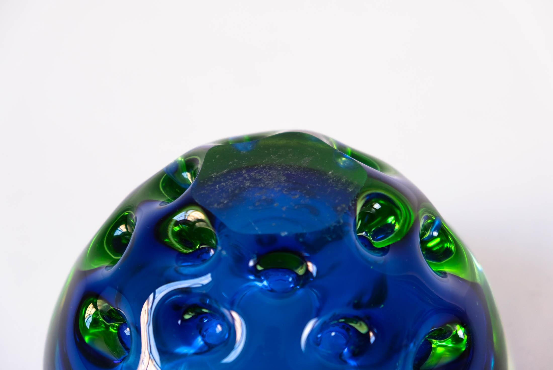 Murano Blue Green Sommerso Dimpled Geode Bowl by Galliano Ferro, c.1960s For Sale 1