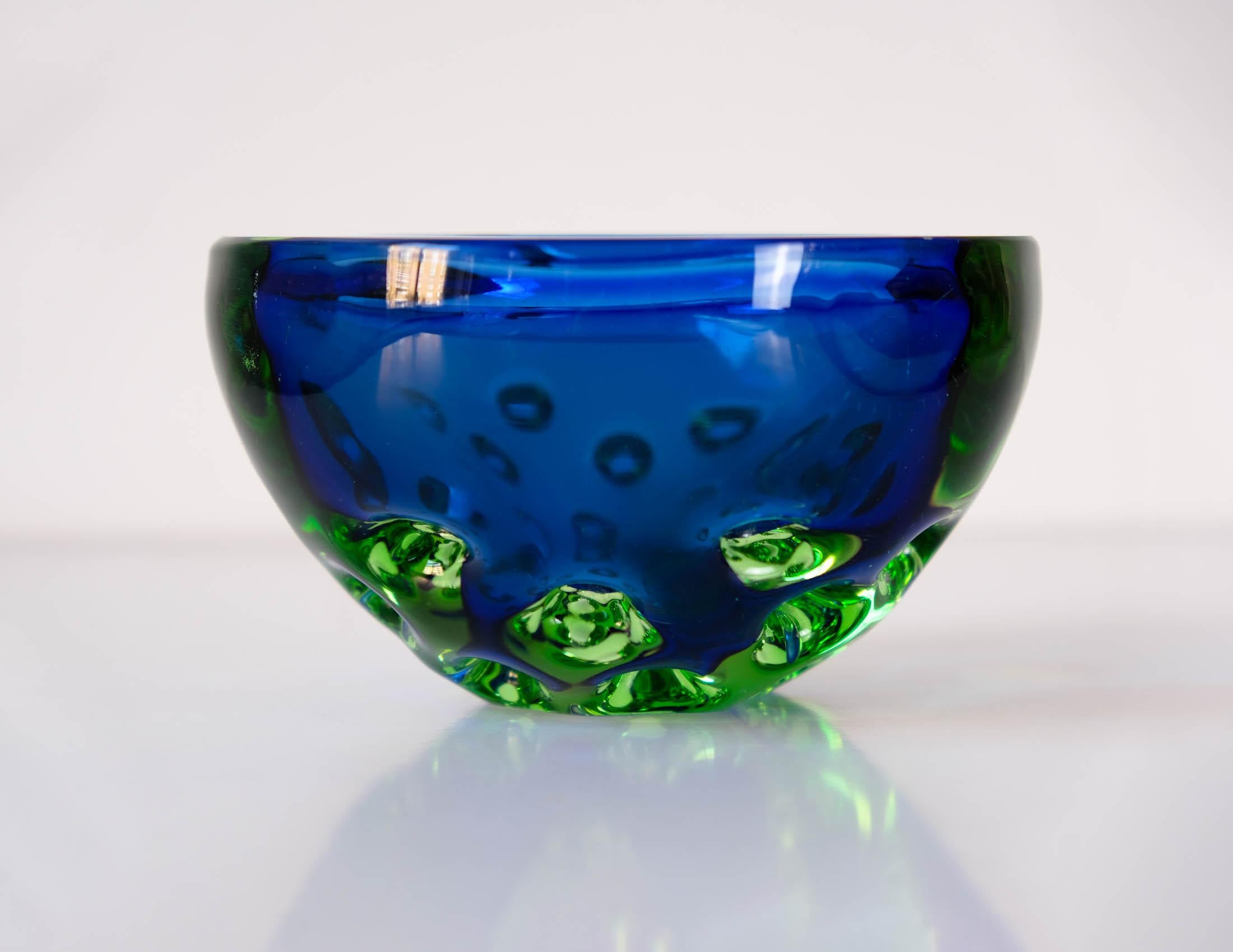 Murano Blue Green Sommerso Dimpled Geode Bowl by Galliano Ferro, c.1960s For Sale 2
