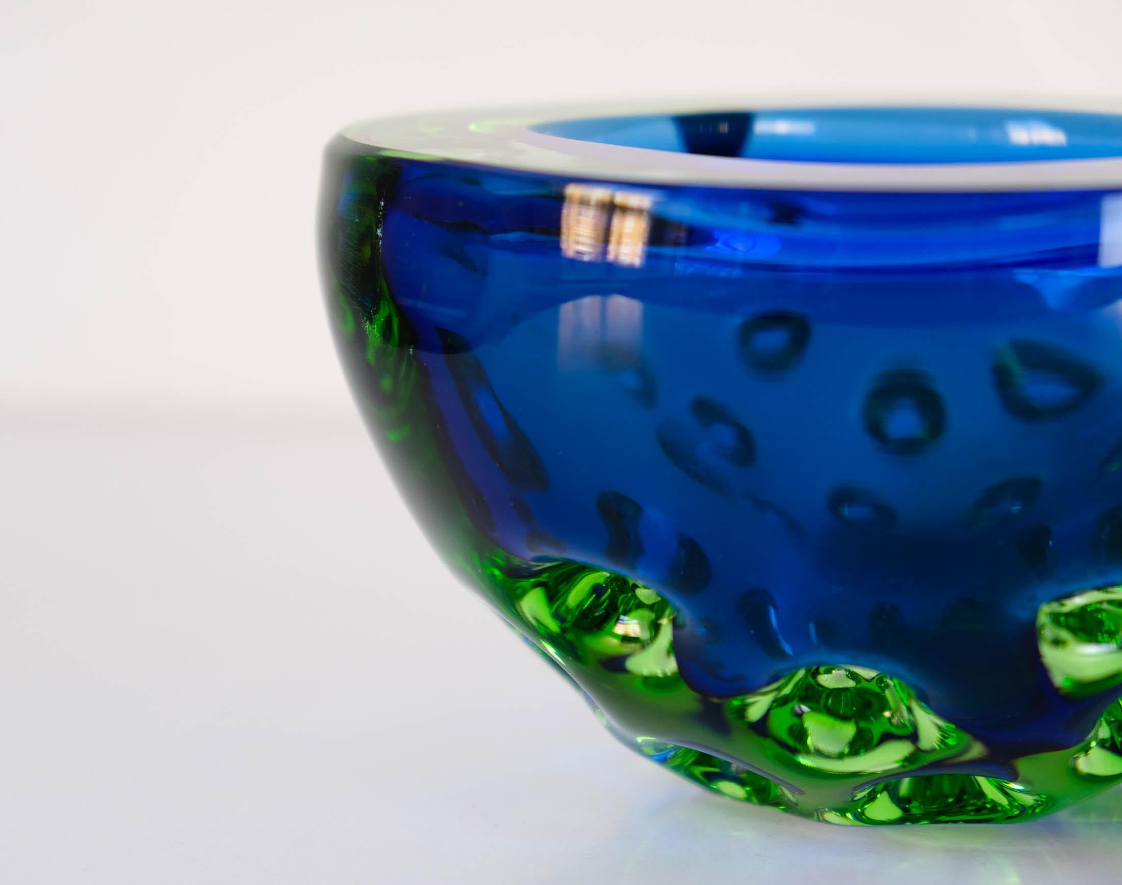 20th Century Murano Blue Green Sommerso Dimpled Geode Bowl by Galliano Ferro, c.1960s For Sale