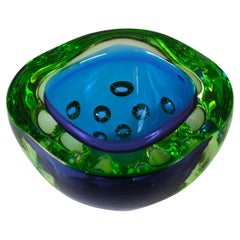 Vintage Murano Blue Green Sommerso Dimpled Geode Bowl by Galliano Ferro, c.1960s
