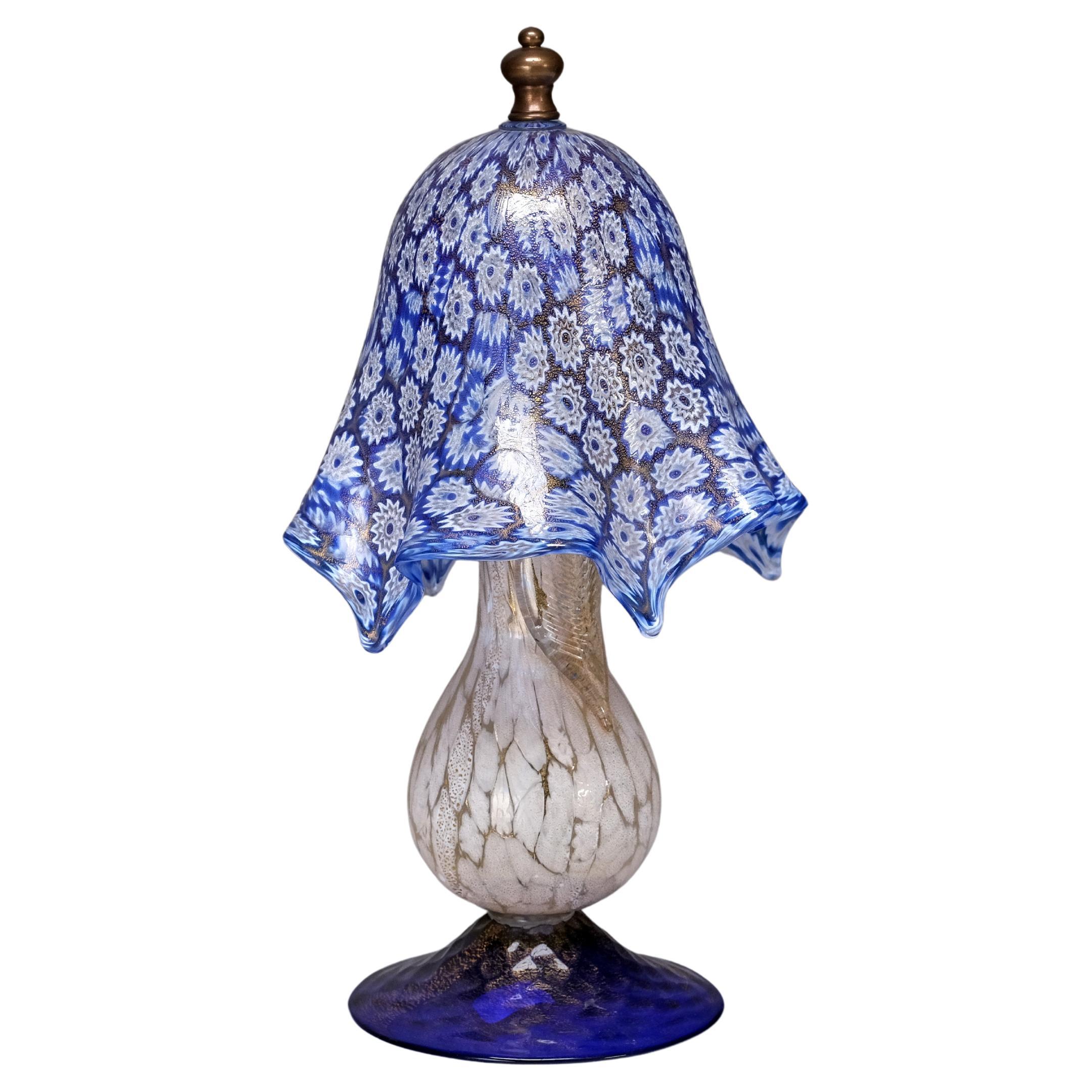 Murano Blue Millefiori Glass Lamp with Gold-Accented Base, Italy, 1970s