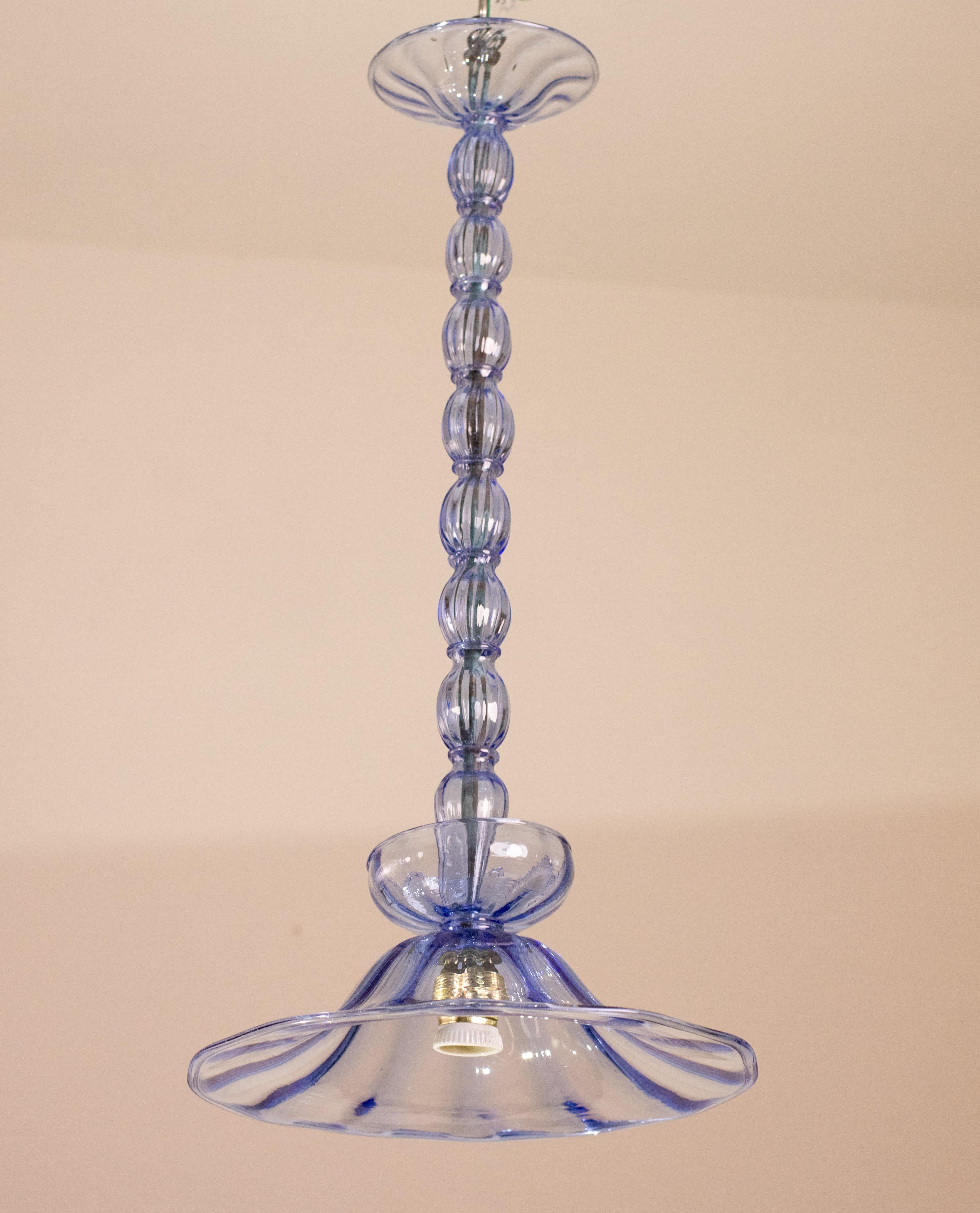 Murano Blue Pendant Chandelier Attributed to Venini, Doge model In Good Condition For Sale In Roma, IT