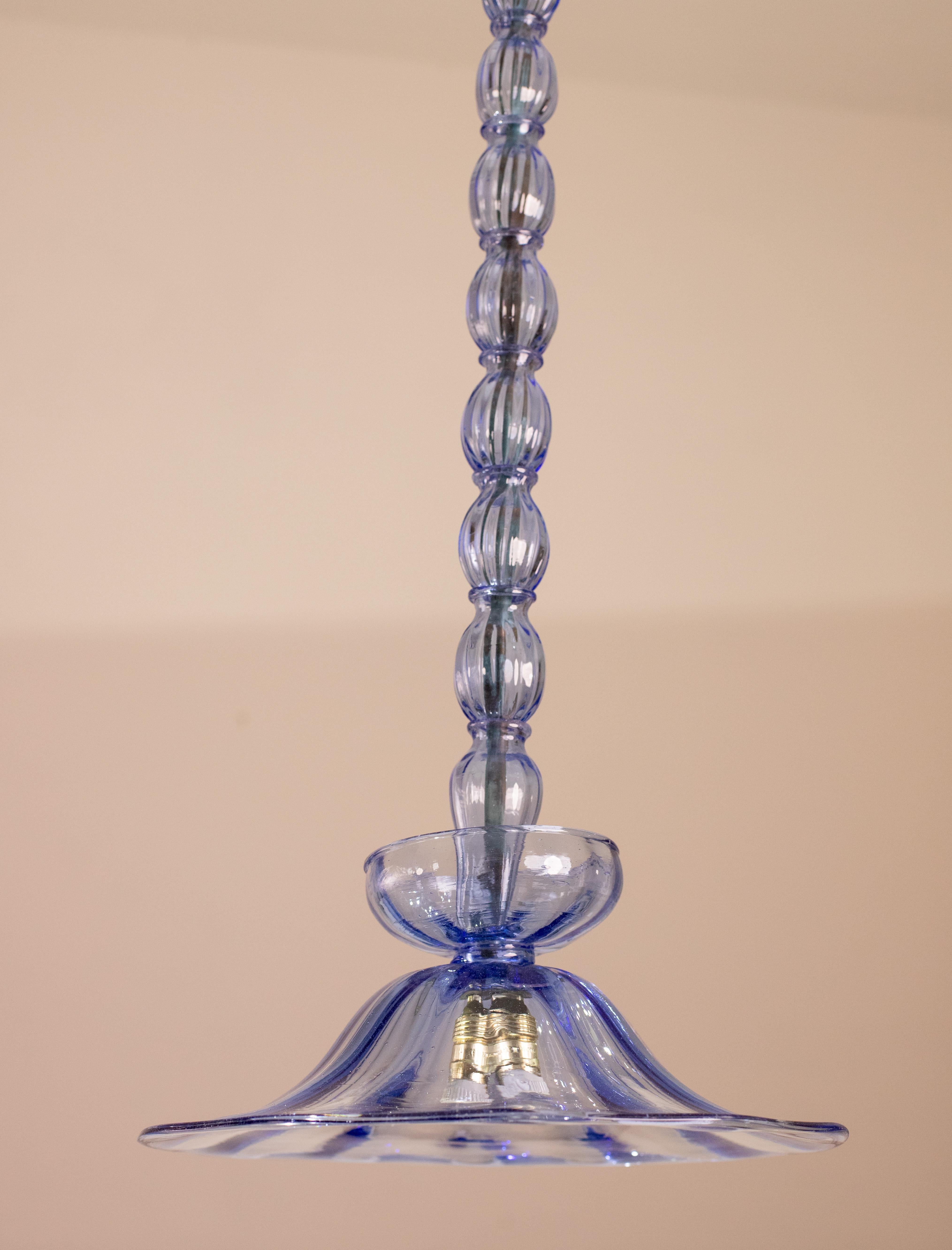 Late 20th Century Murano Blue Pendant Chandelier Attributed to Venini, Doge model For Sale
