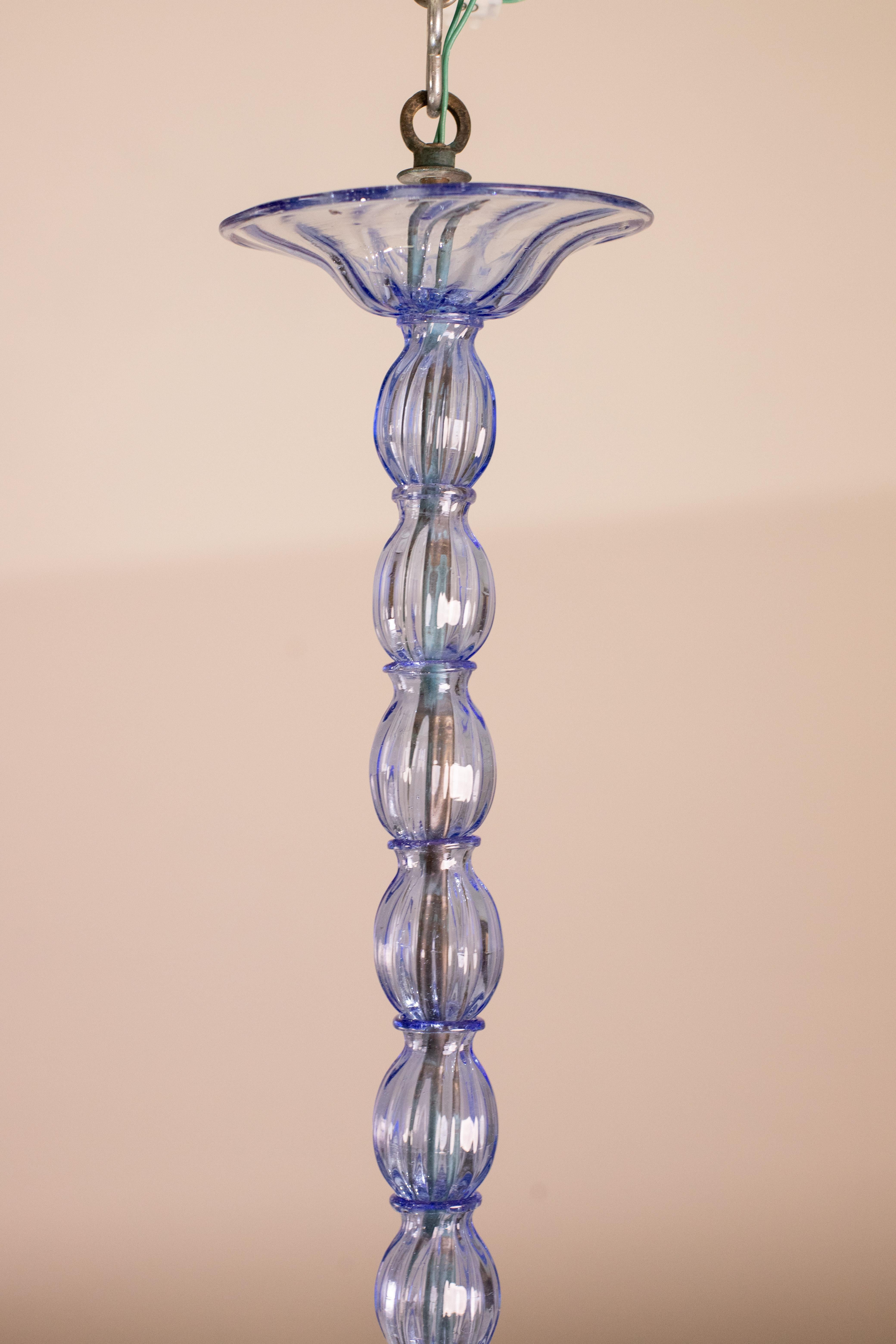 Murano Glass Murano Blue Pendant Chandelier Attributed to Venini, Doge model For Sale