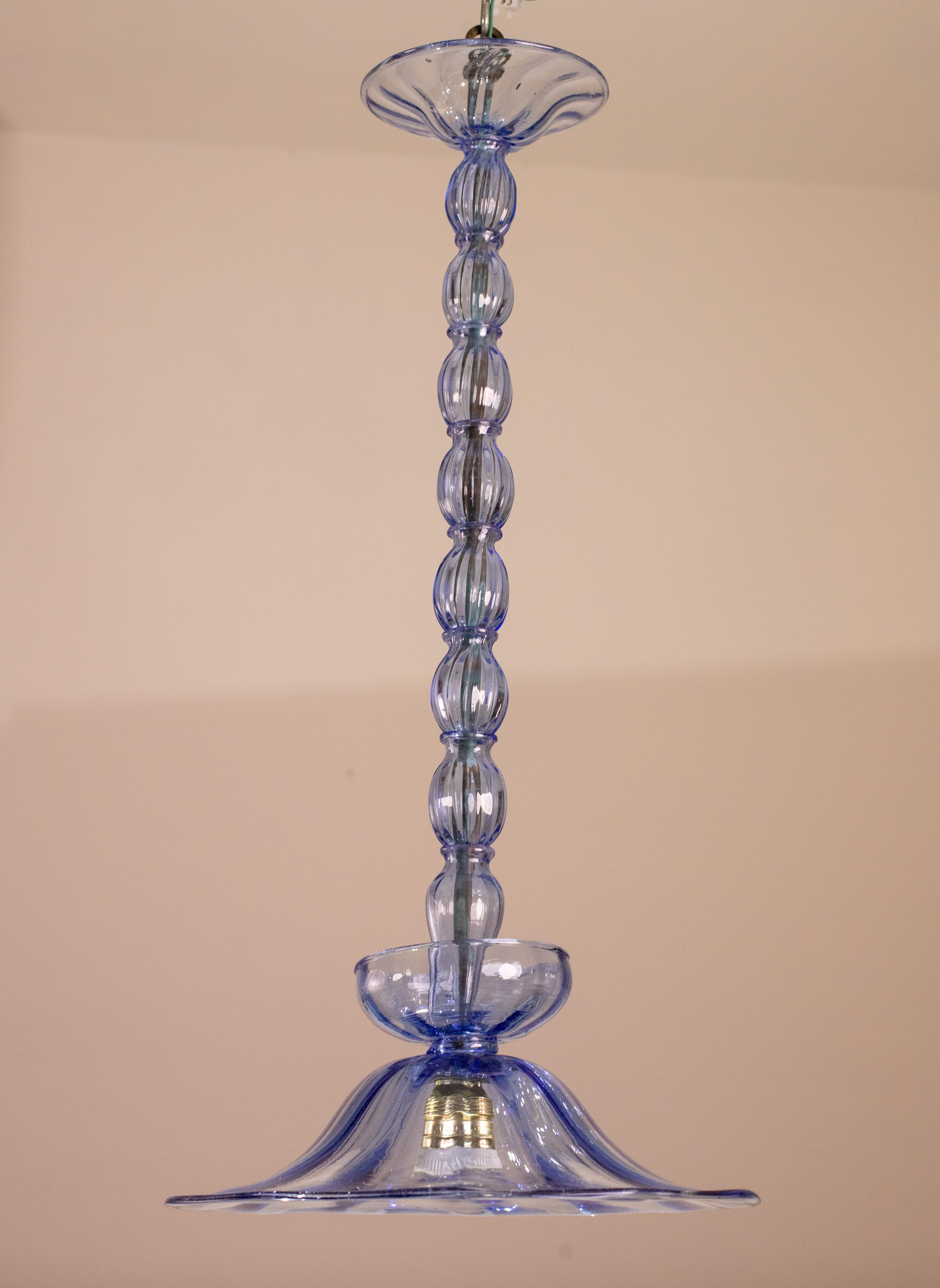 Murano Blue Pendant Chandelier Attributed to Venini, Doge model For Sale 3