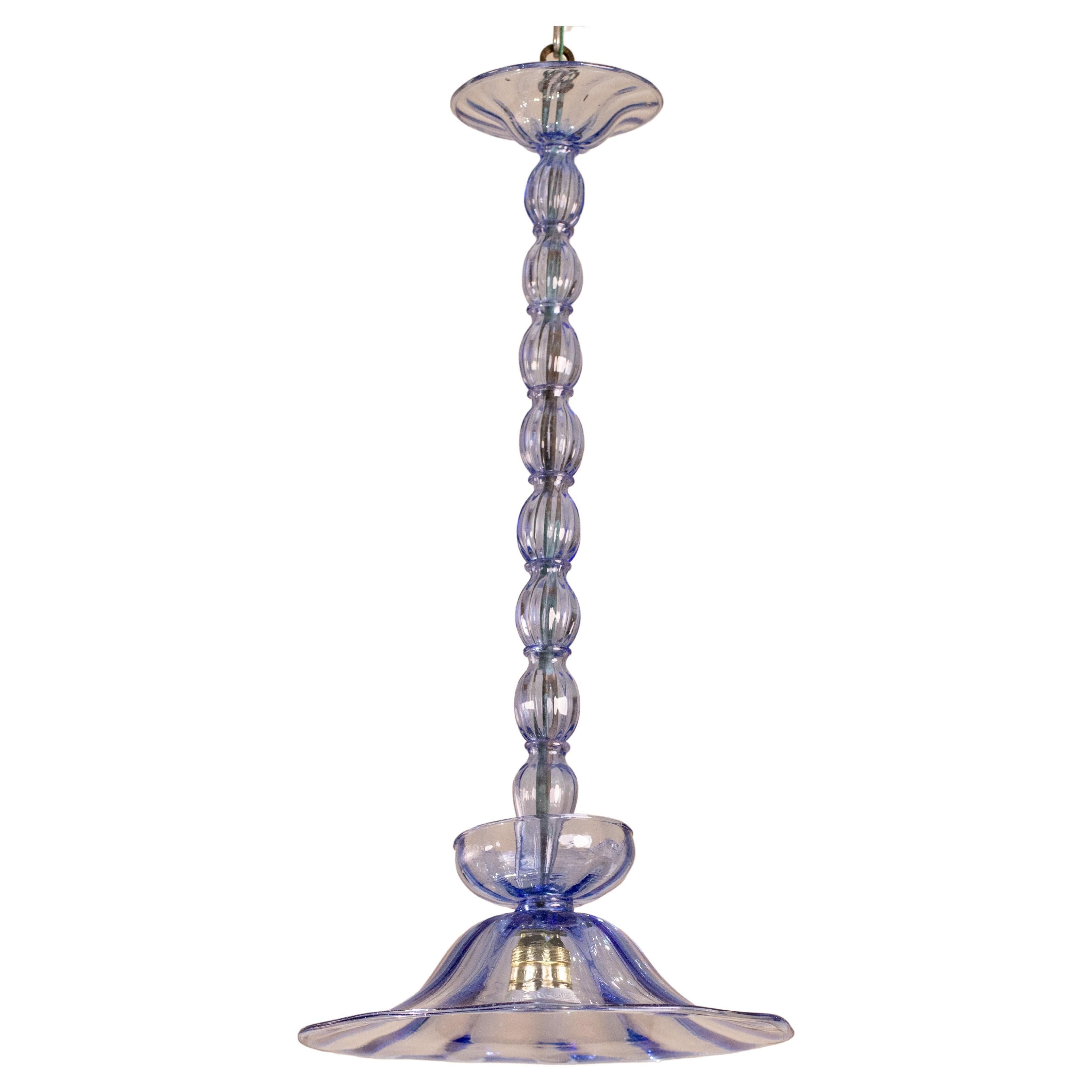 Lampadario a sospensione blu di Murano Attribuito a Venini, modello Doge