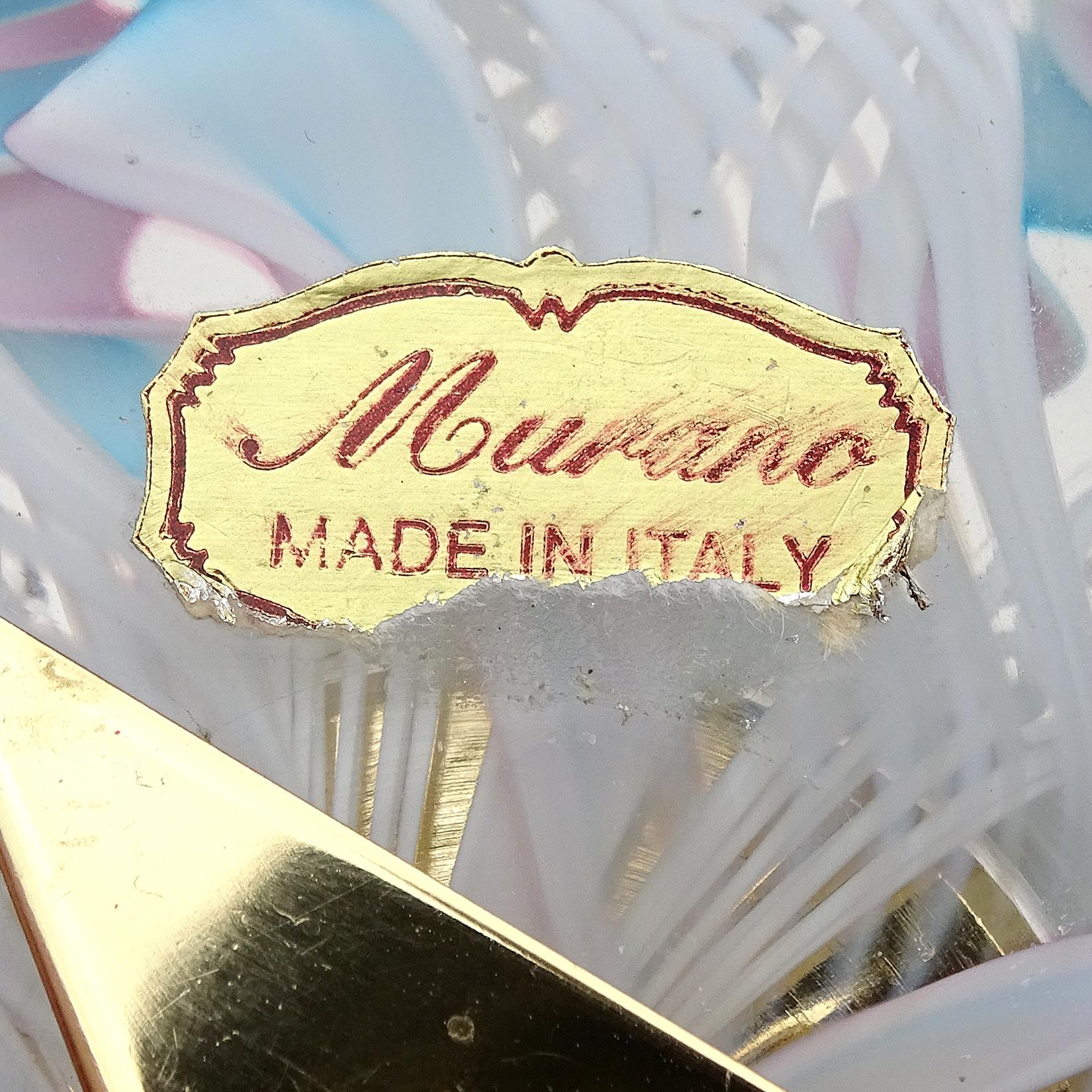 Murano Blue Pink White Ribbons Italian Art Glass Decorative Round Desk Clock 3