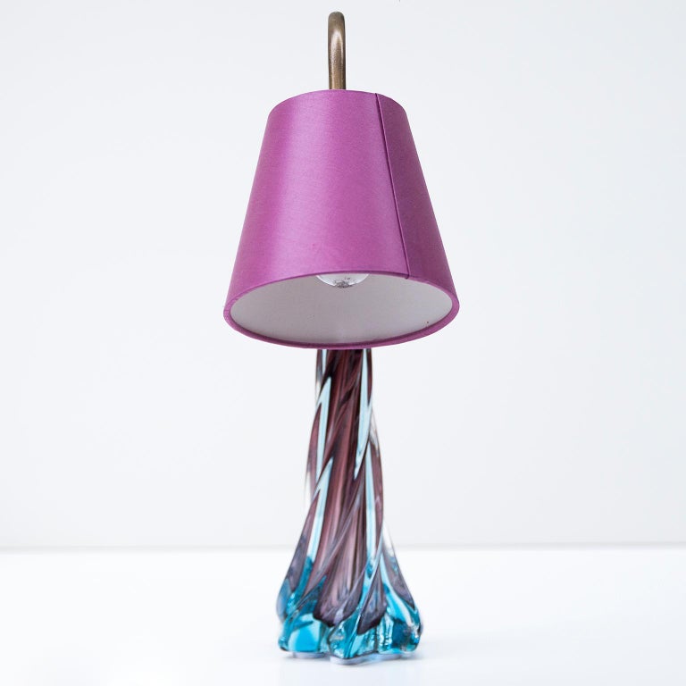 Mid-Century Modern Murano Blue Purple Glass Table Lamp, 1950s For Sale