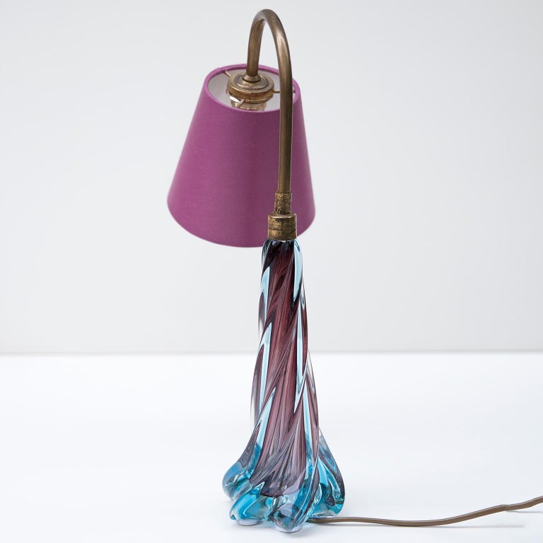 Italian Murano Blue Purple Glass Table Lamp, 1950s For Sale