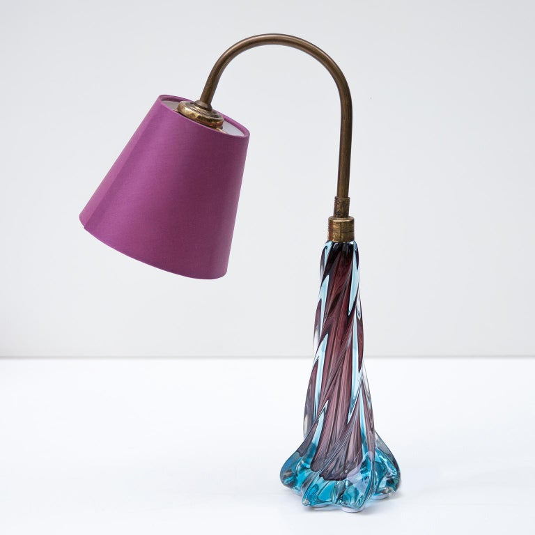 Murano Blue Purple Glass Table Lamp, 1950s In Good Condition For Sale In Munich, DE