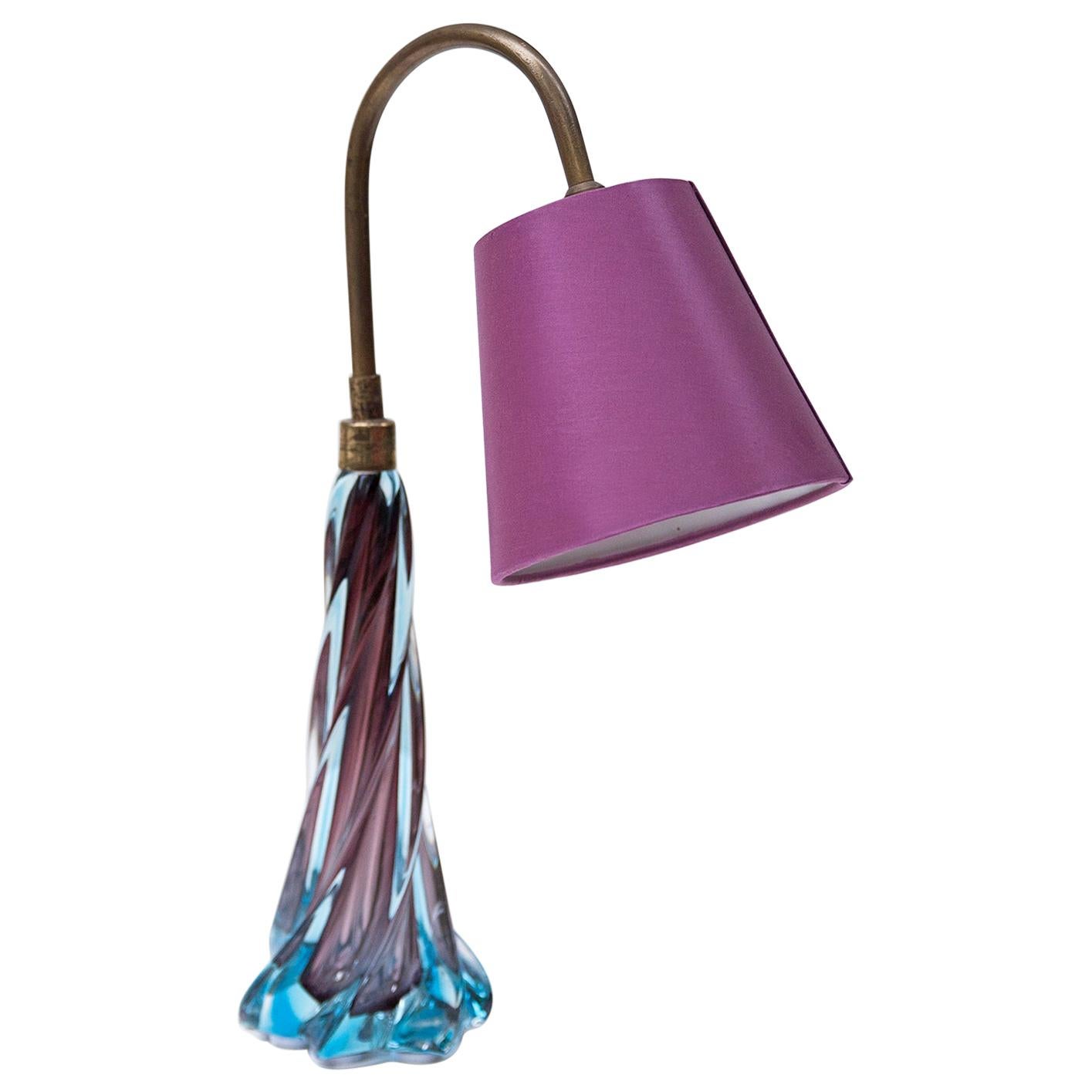 Murano Blue Purple Glass Table Lamp, 1950s For Sale