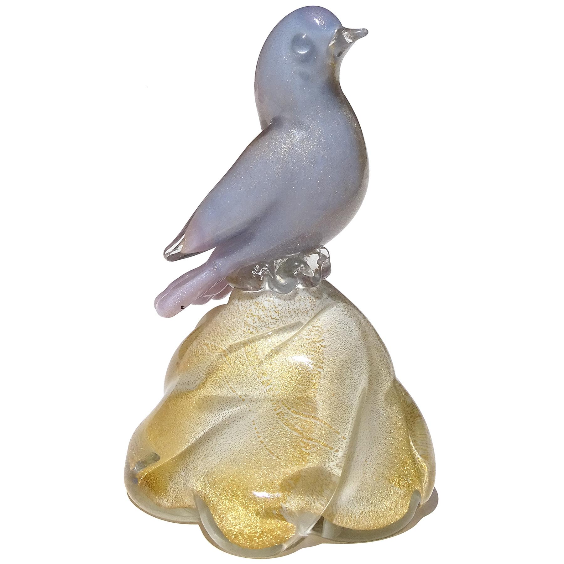 Hand-Crafted Murano Blue Purple Gold Flecks Italian Art Glass Baby Bird Figurine Paperweight For Sale