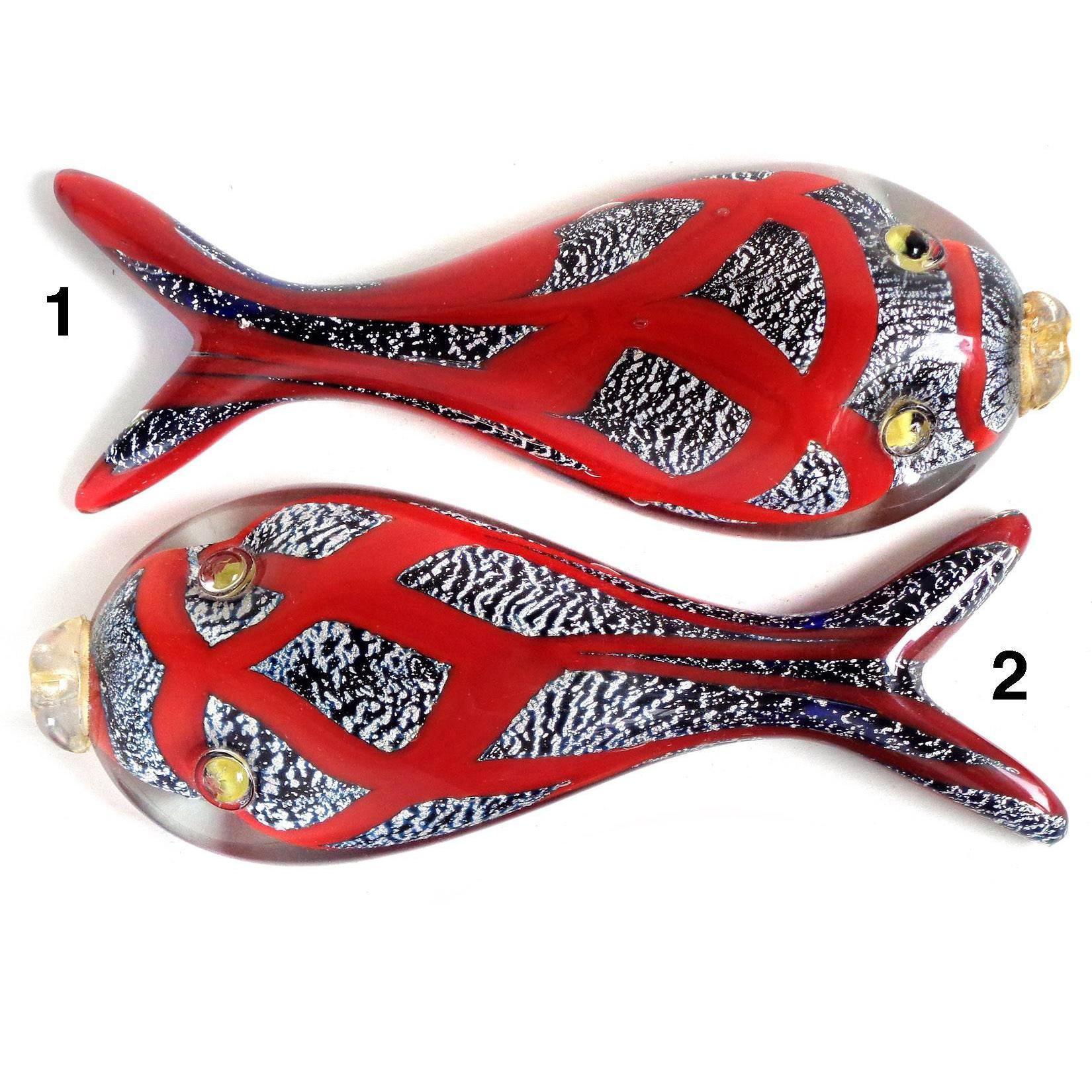 Murano Azul Rojo Oro Plata Motas Arte Italiano Vidrio Pescado Pisapapeles Escultura Hecho a mano en venta