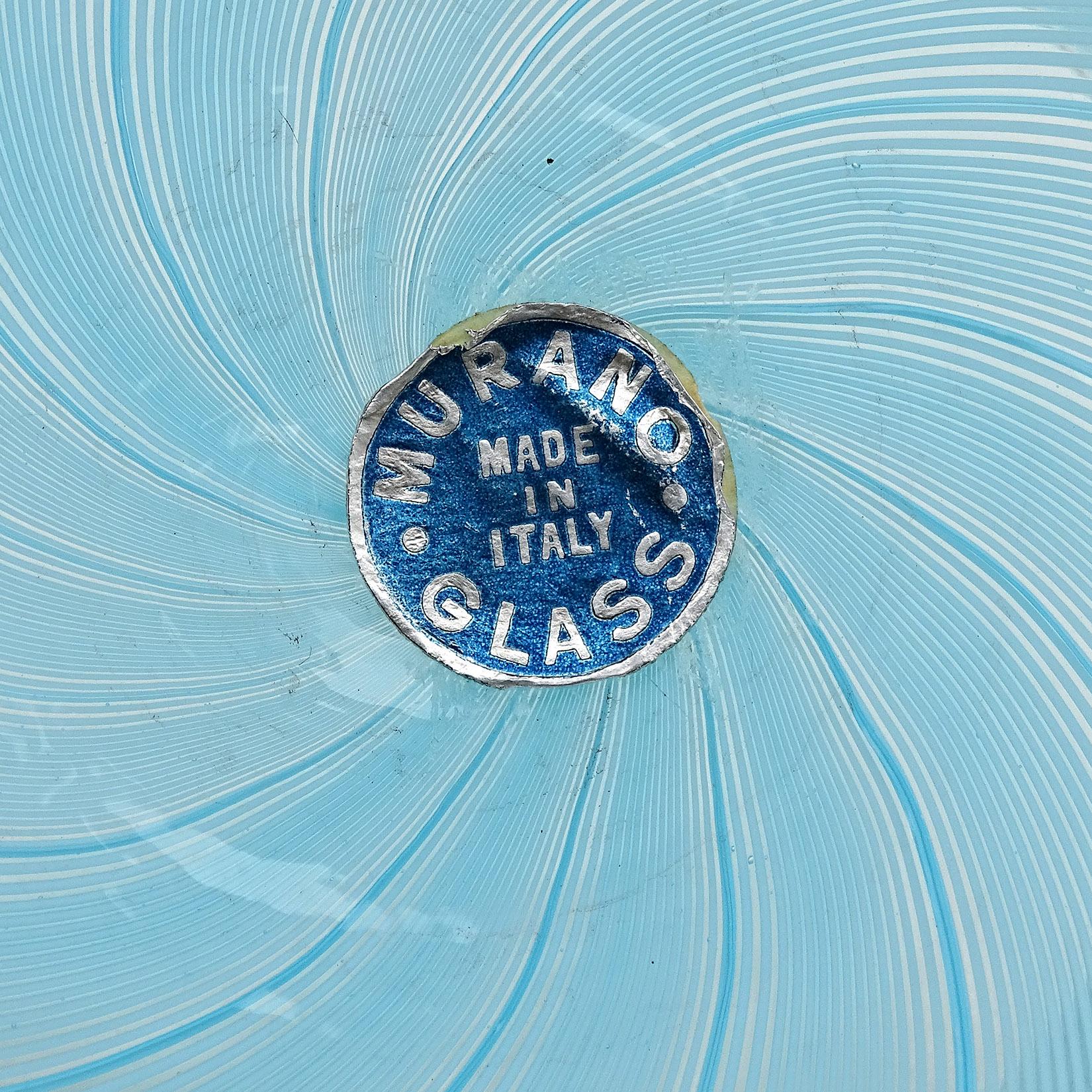 Murano Blaue Bänder Goldflecken Italienisches Kunstglas Puderdose Parfüm Eitelkeit Set (20. Jahrhundert) im Angebot
