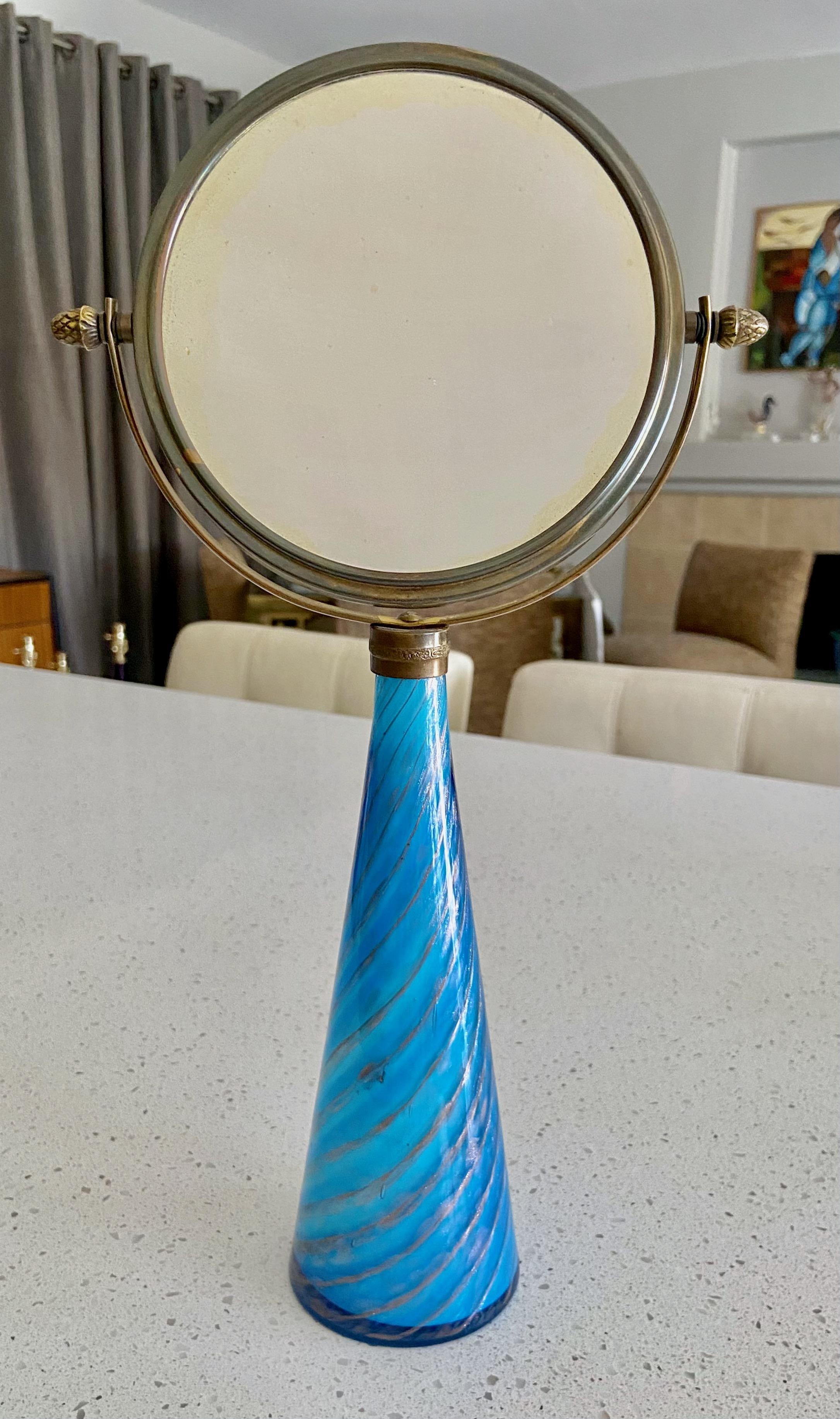 Murano Blue Stripe Glass Vanity Table Mirror 5