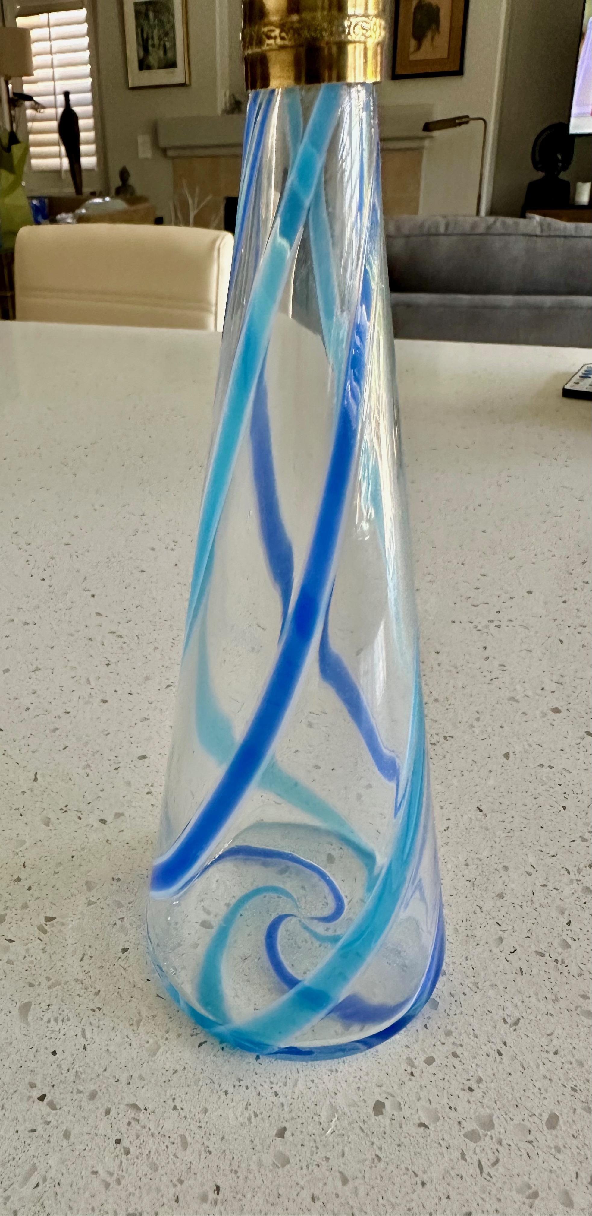 Murano Blue Stripe Glass Vanity Table Mirror For Sale 8