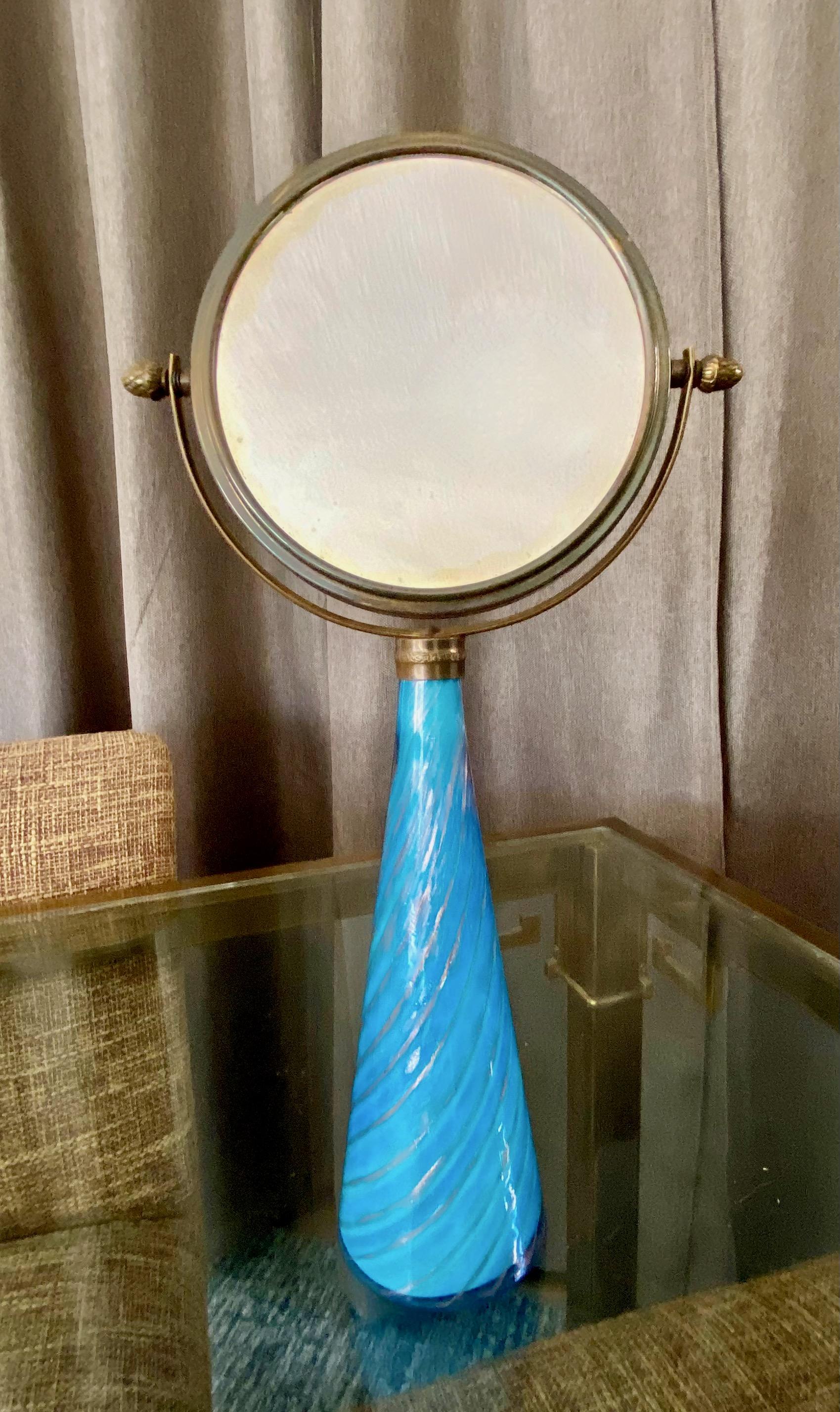 Murano Blue Stripe Glass Vanity Table Mirror 10