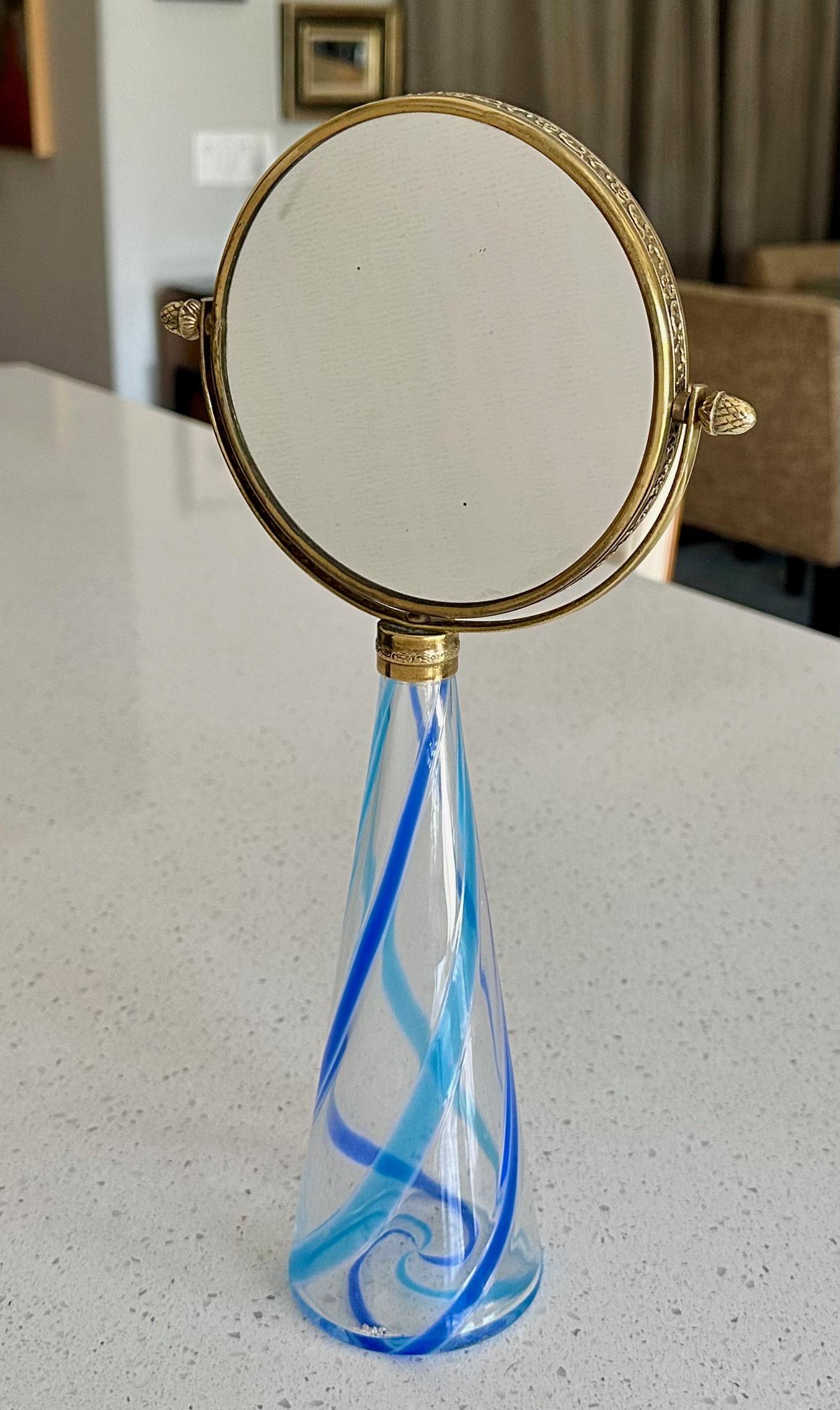 Murano Blue Stripe Glass Vanity Table Mirror For Sale 11