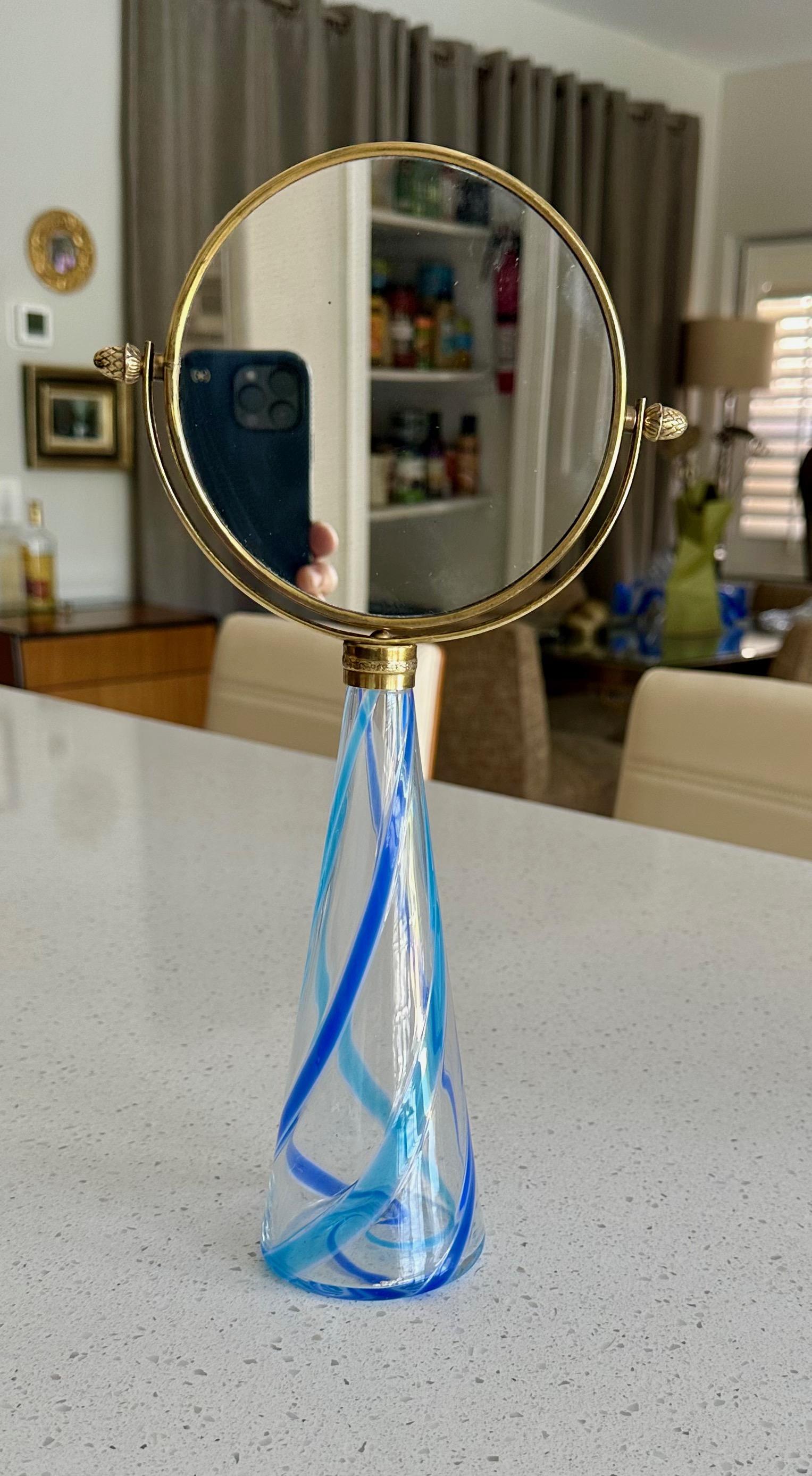 Murano Blue Stripe Glass Vanity Table Mirror For Sale 1