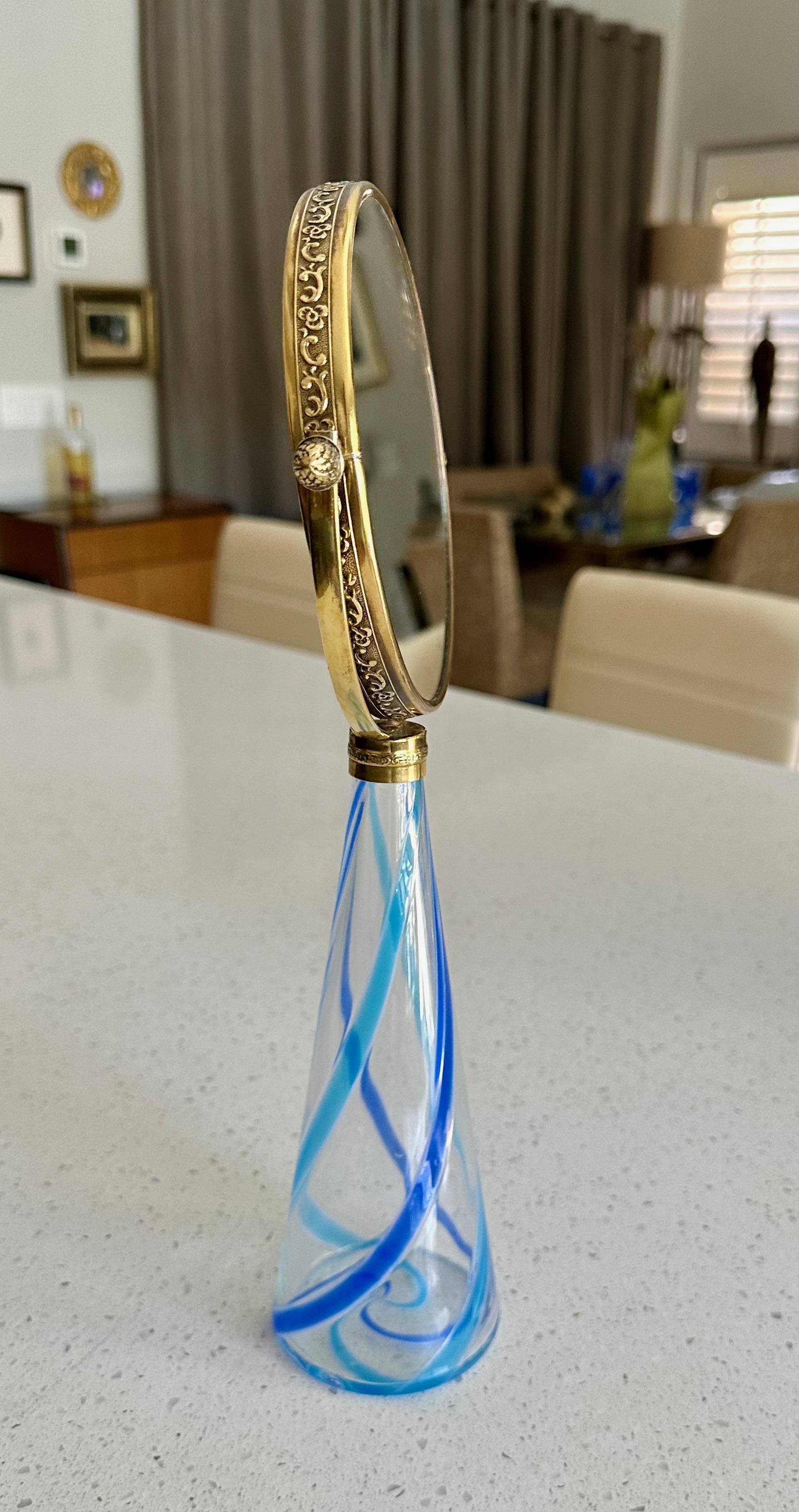 Murano Blue Stripe Glass Vanity Table Mirror For Sale 2