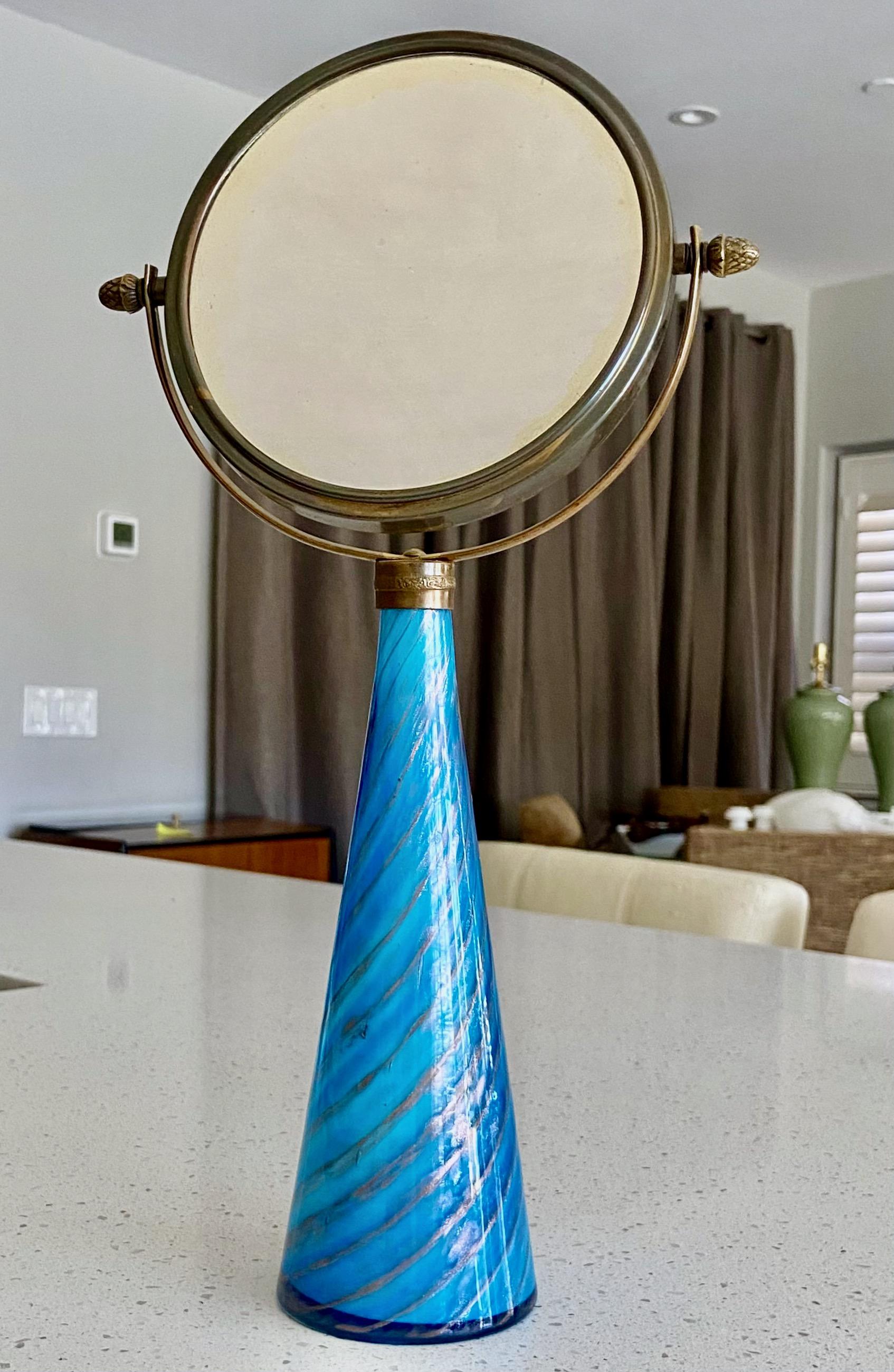 Murano Blue Stripe Glass Vanity Table Mirror 3