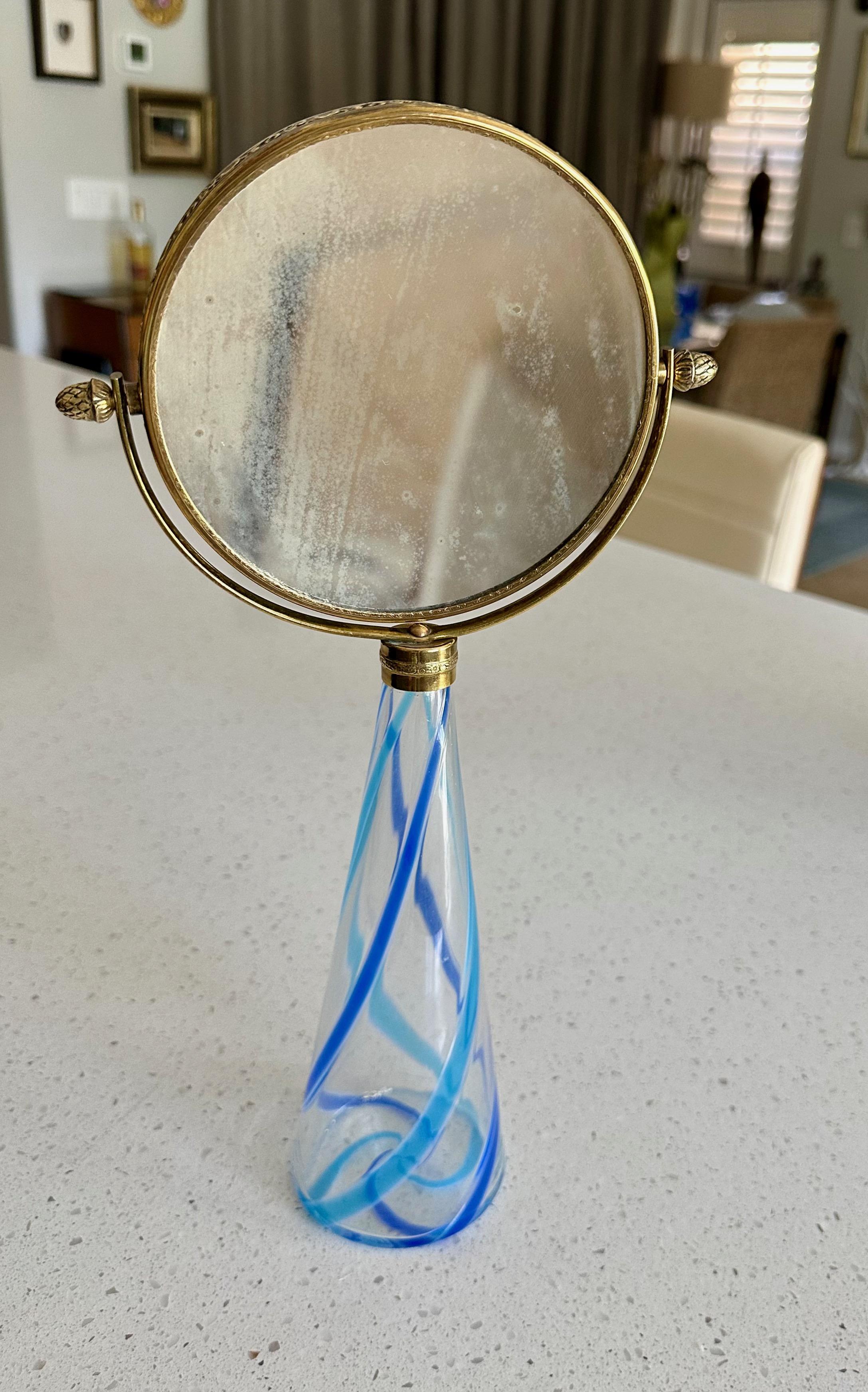 Murano Blue Stripe Glass Vanity Table Mirror For Sale 3