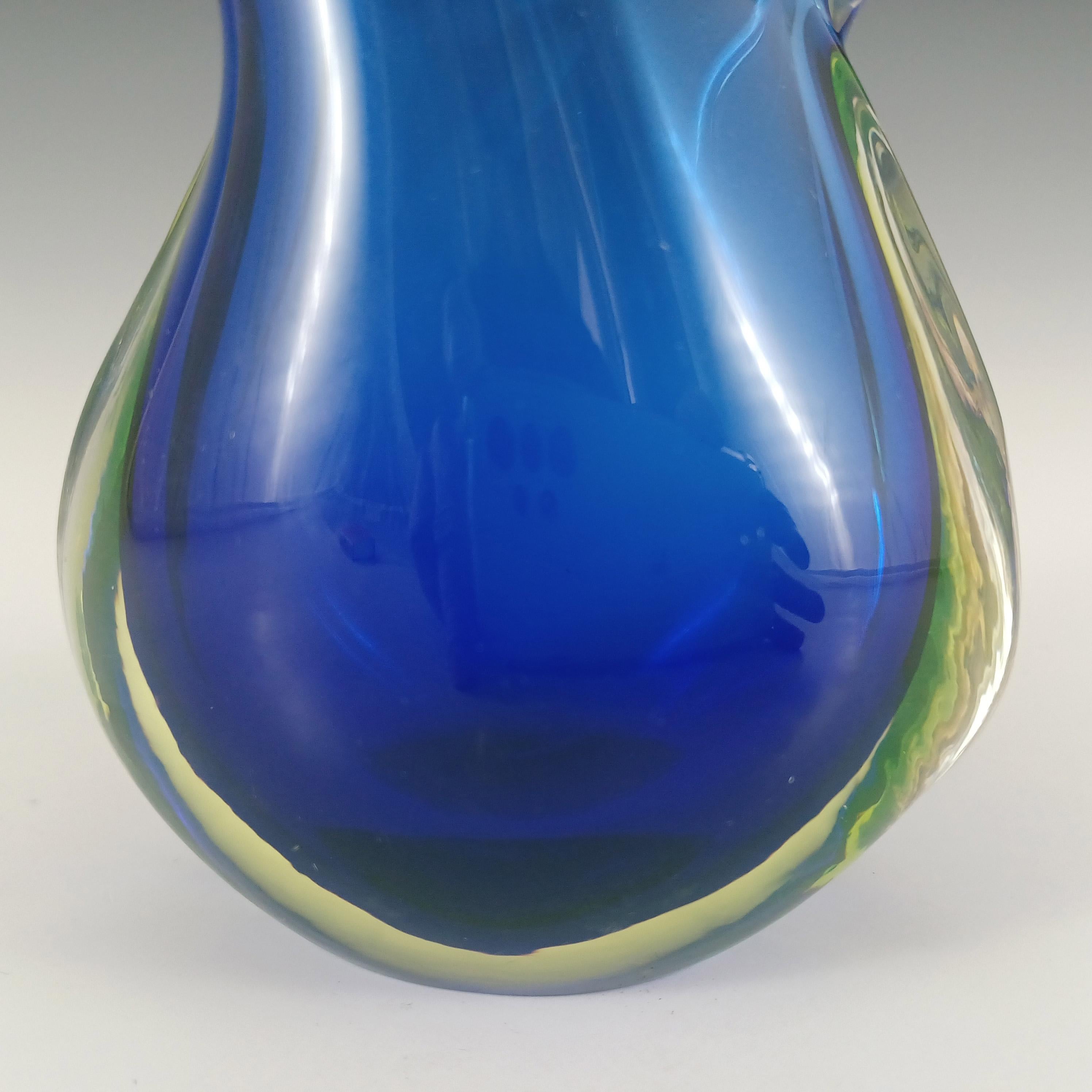 Italian Murano Blue & Uranium Green Sommerso Glass Venetian Vase For Sale