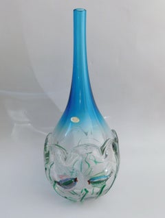 Murano Blue Vase with Fish by Sergio Costantini