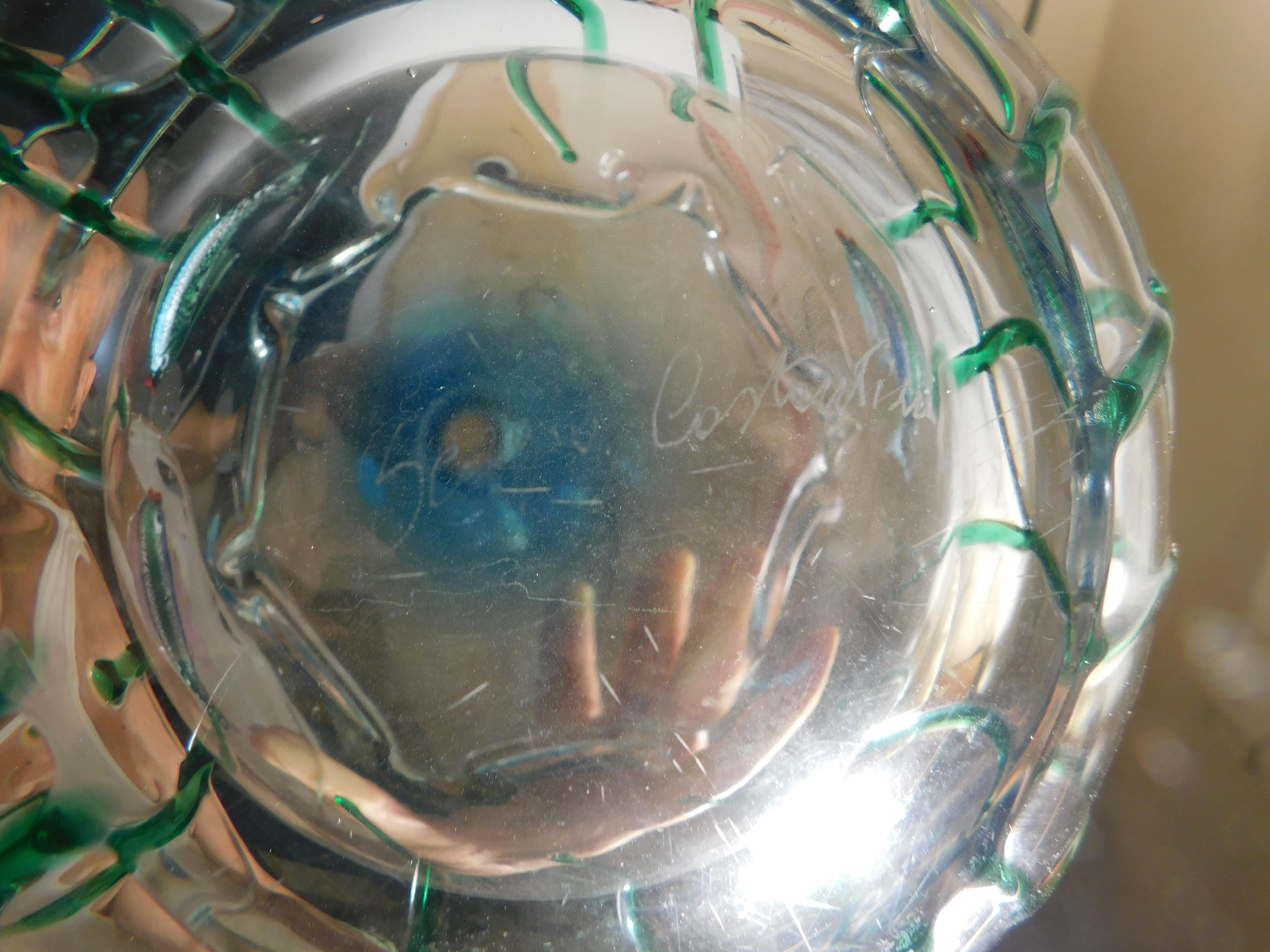 Vetro di Murano Vaso blu di Murano con pesce di Sergio Costantini in vendita