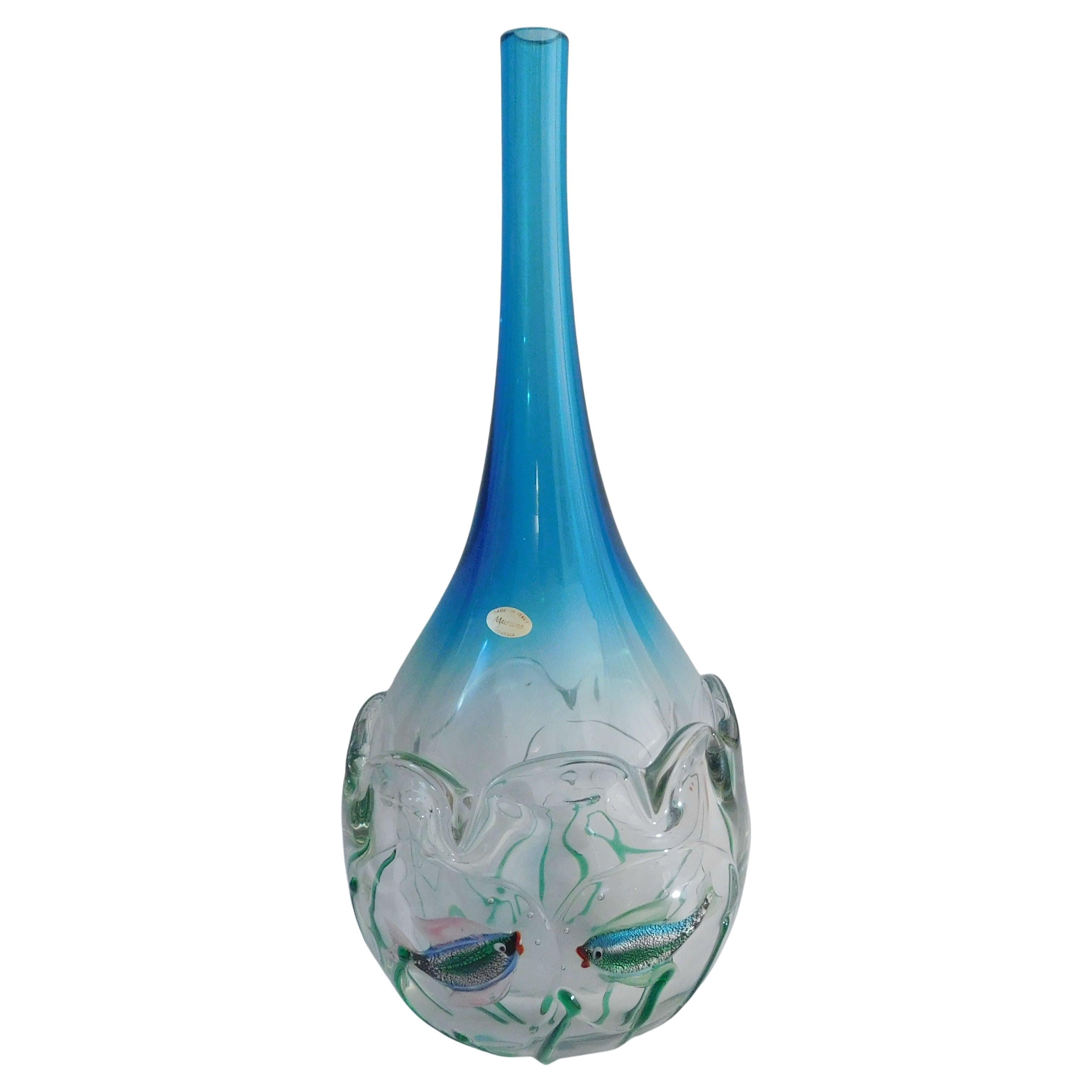 Vaso blu di Murano con pesce di Sergio Costantini