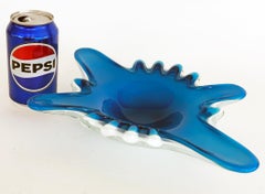 Murano Blue, White Cased Pulled Blown Glass Bowl, "Star Shaped"